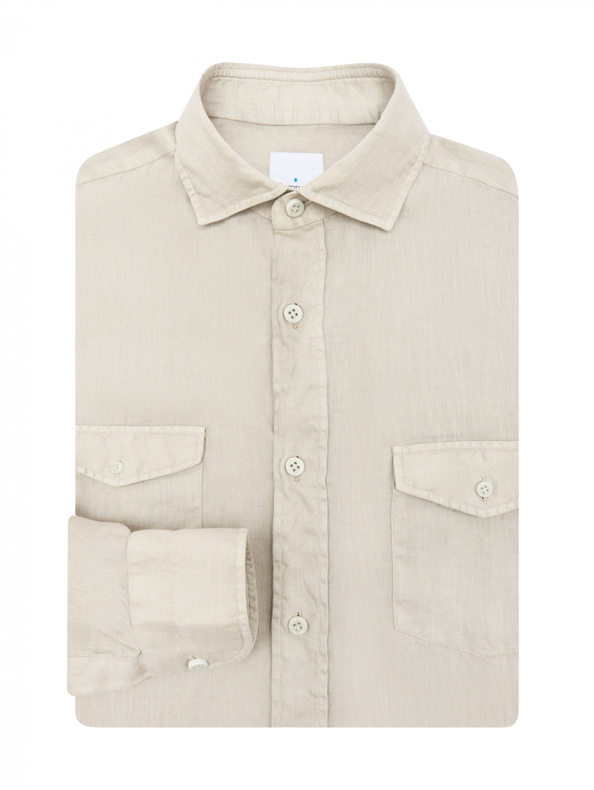 Рубашка изо льна с карманами Giampaolo  –  Общий вид  – Цвет:  Бежевый