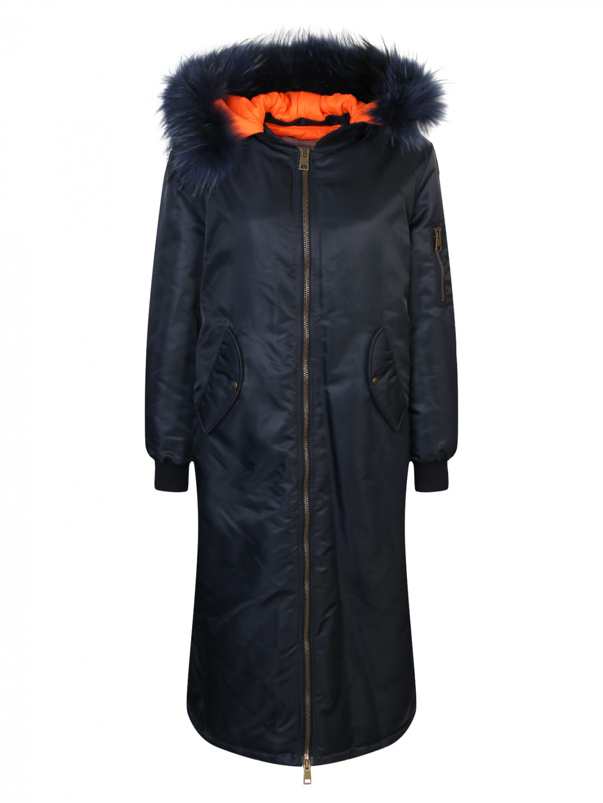 Удлиненное пальто на молнии с капюшоном Forte Dei Marmi Couture  –  Общий вид  – Цвет:  Синий