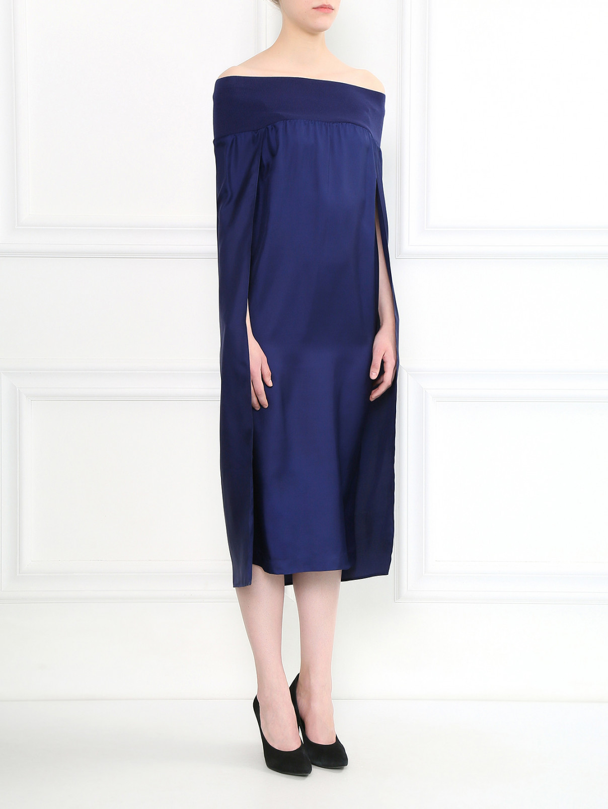 Платье свободного фасона из шелка на резинке Veronique Branquinho  –  Модель Общий вид  – Цвет:  Синий