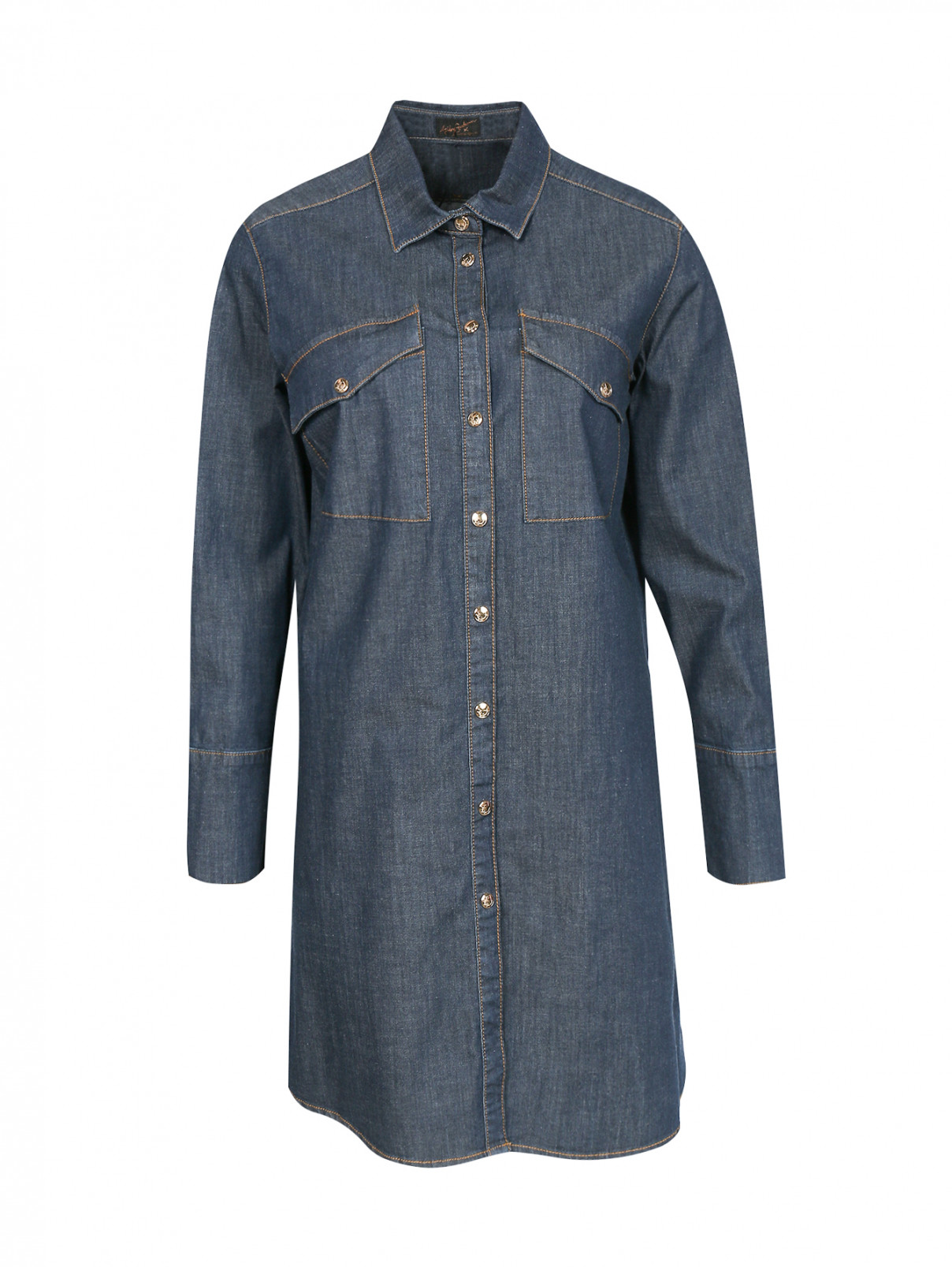Удлиненная рубашка из денима Ashley Graham x Marina Rinaldi  –  Общий вид  – Цвет:  Синий
