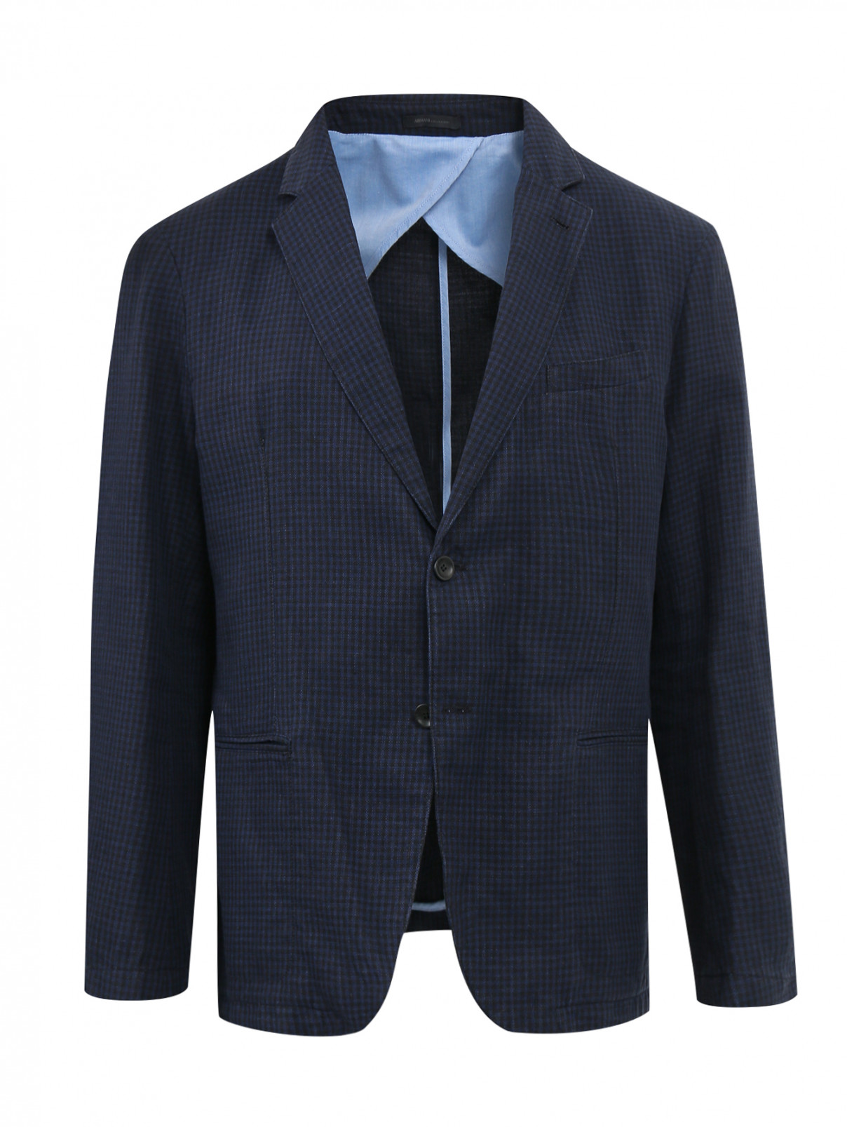 Пиджак из хлопка и льна с узором "клетка" Armani Collezioni  –  Общий вид  – Цвет:  Синий