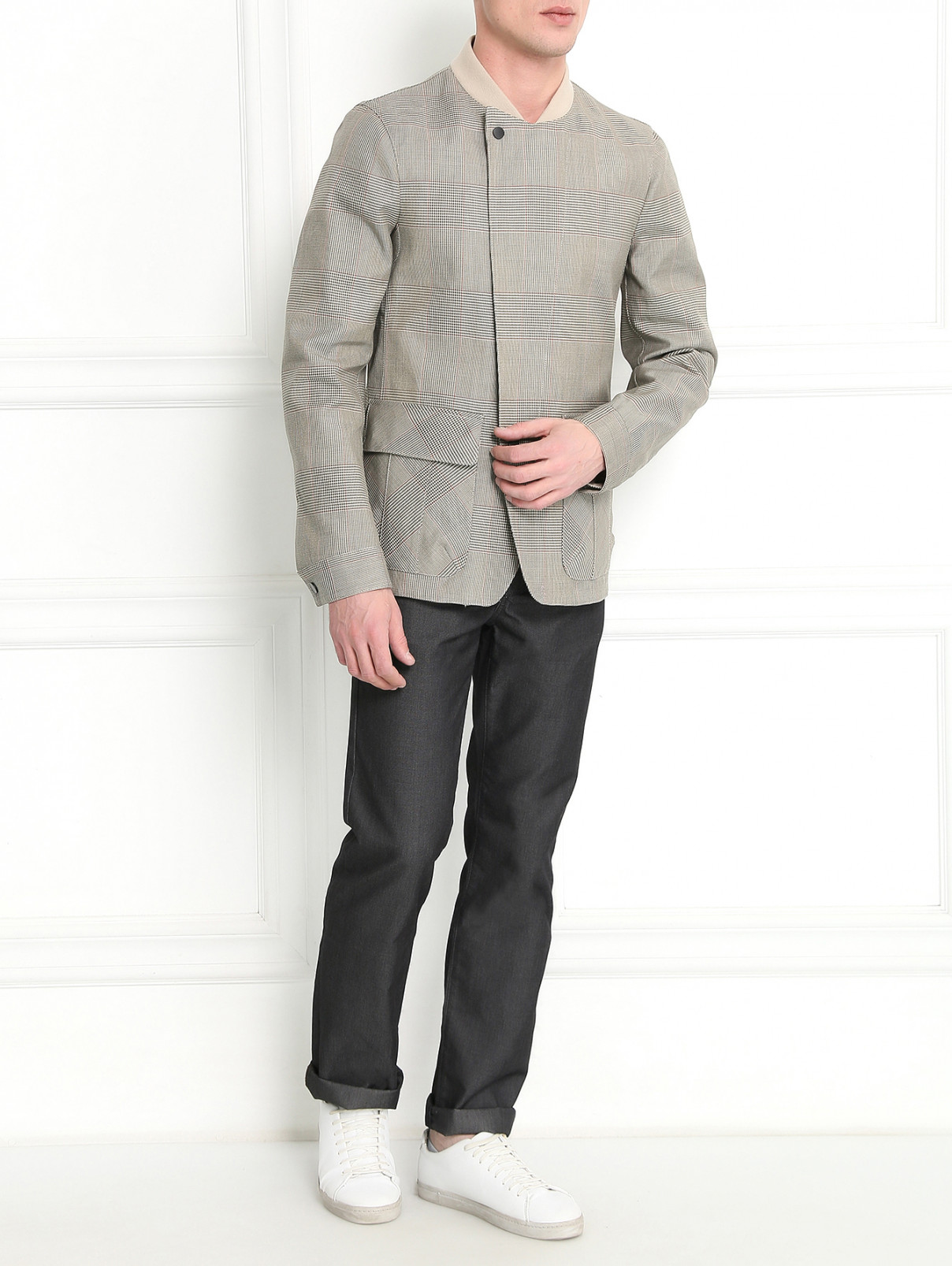 Куртка из хлопка и шерсти с узором "клетка" Emporio Armani  –  Модель Общий вид  – Цвет:  Коричневый