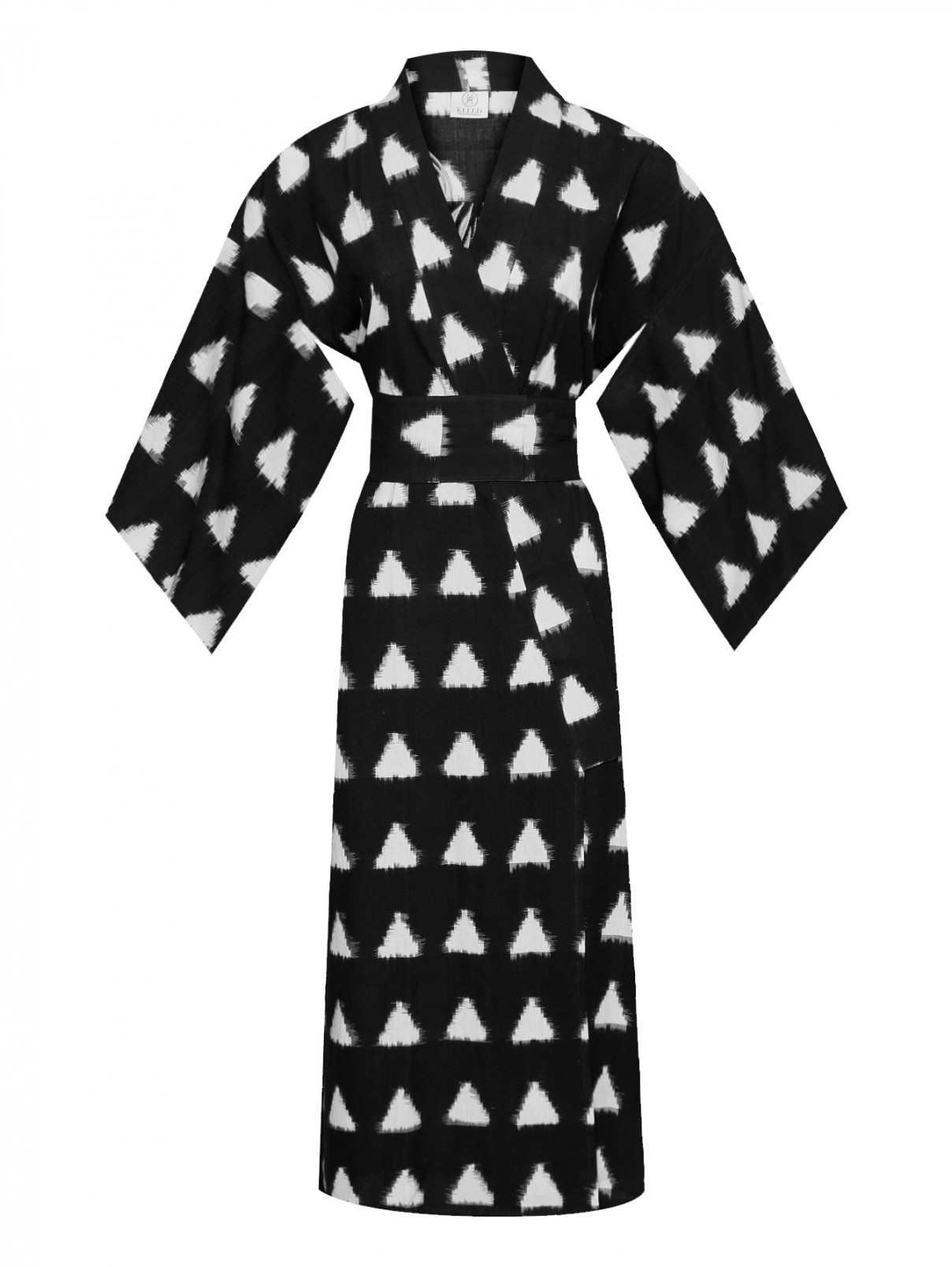 Платье-кимоно с поясом и вышивкой Kleed  –  Общий вид  – Цвет:  Черный