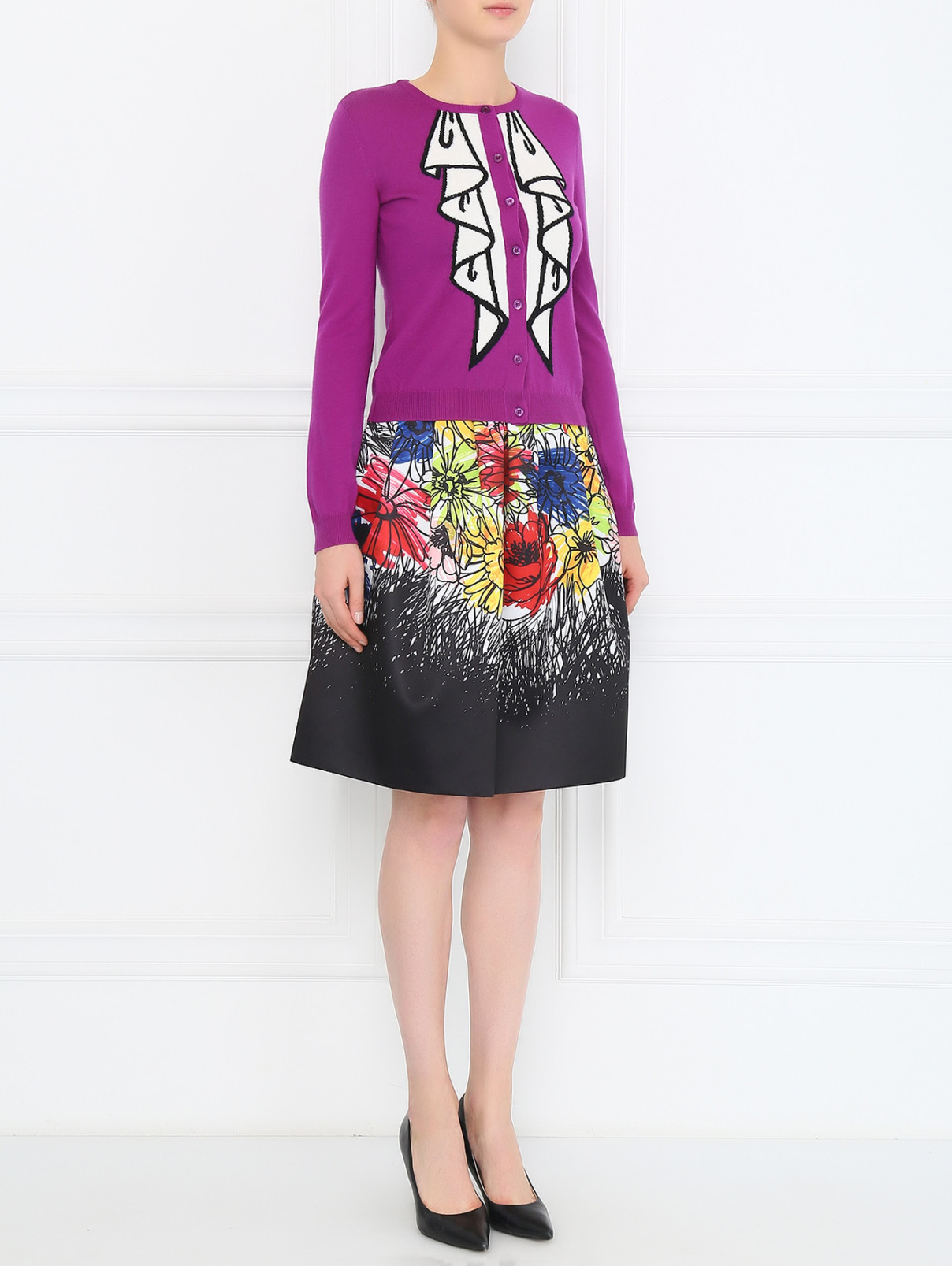 Кардиган из шерсти с принтом Moschino Boutique  –  Модель Общий вид  – Цвет:  Фиолетовый