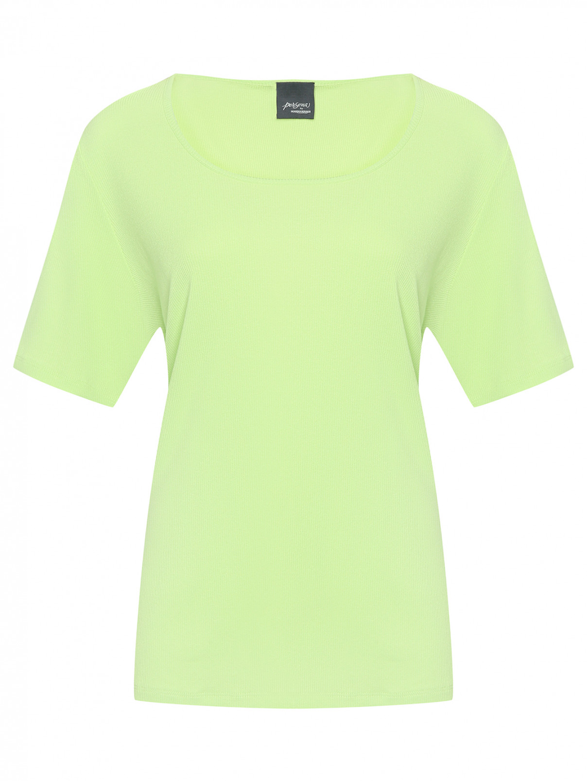 Однотонная футболка в рубчик Persona by Marina Rinaldi  –  Общий вид  – Цвет:  Зеленый