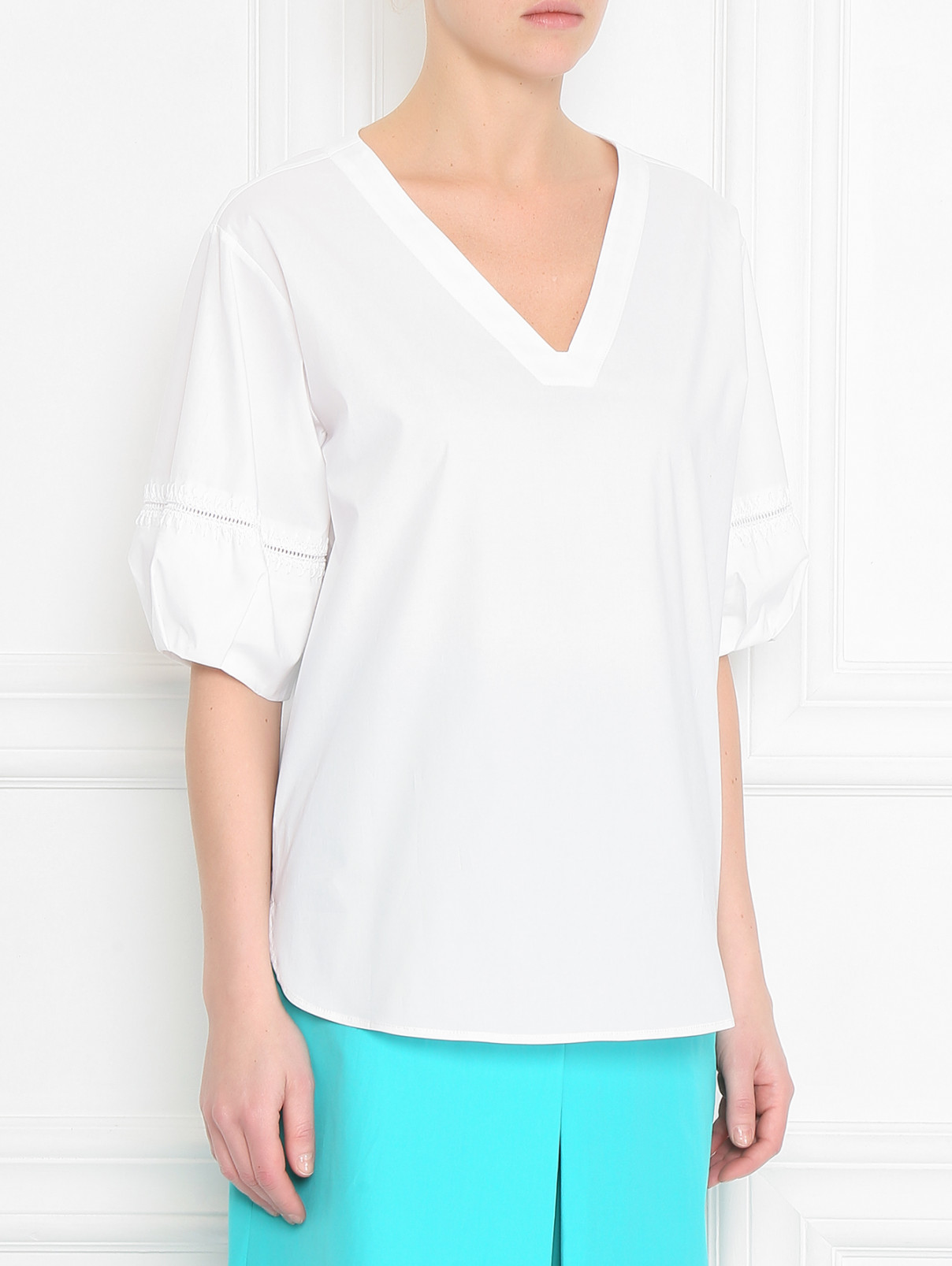 Блуза из хлопка свободного кроя Malo  –  МодельВерхНиз  – Цвет:  Белый
