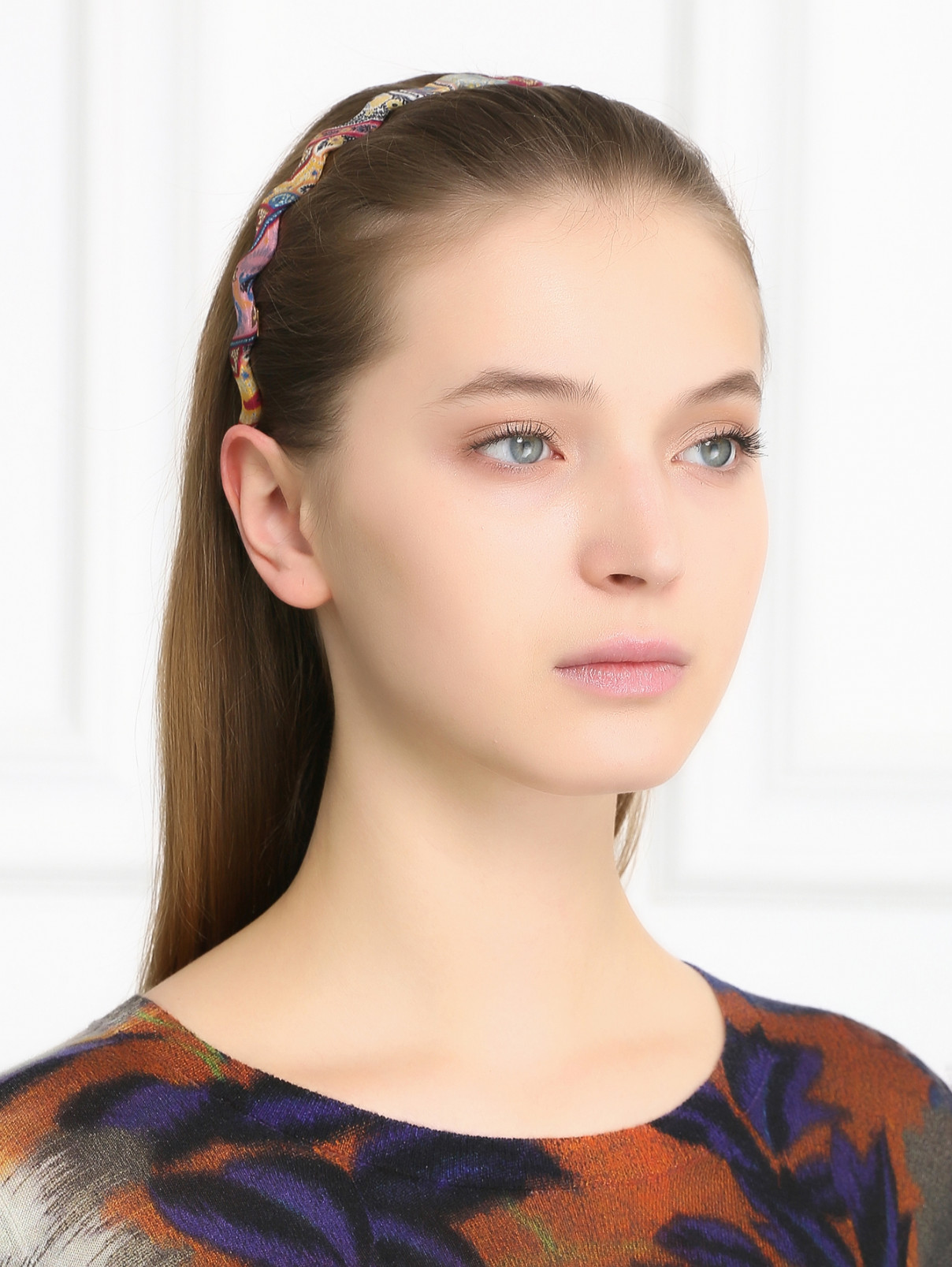 Ободок для волос из пластика  и шелка с узором "пейсли" Etro  –  Модель Общий вид  – Цвет:  Узор