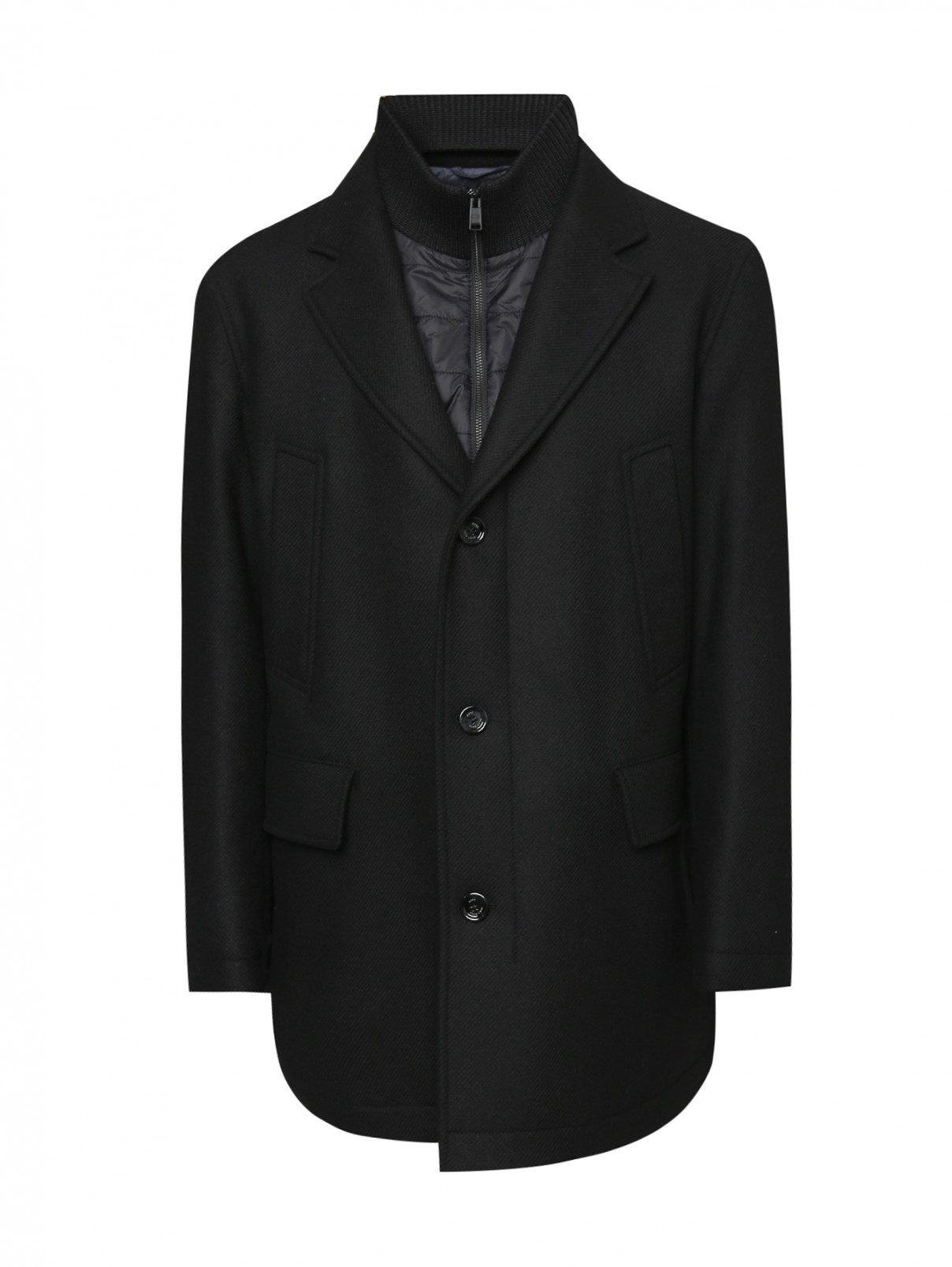 Пальто из смешанной шерсти с карманами Boss  –  Общий вид  – Цвет:  Черный