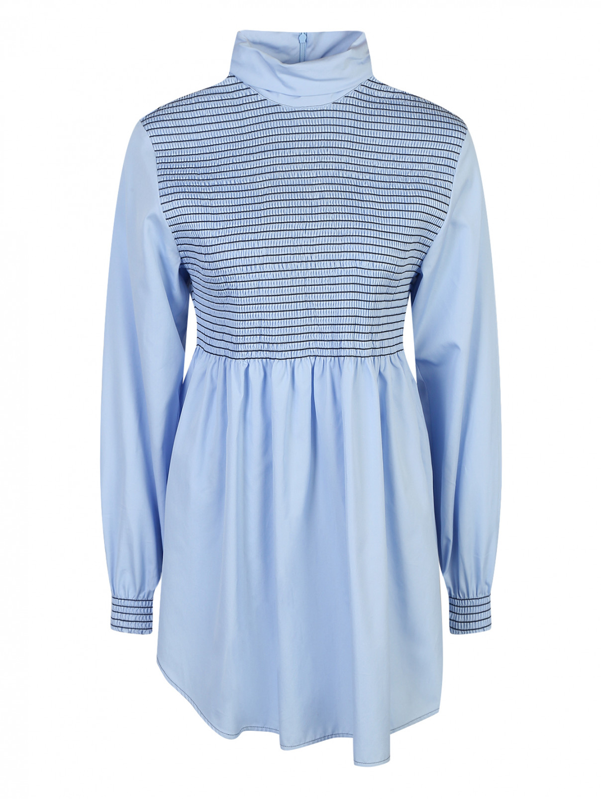 Платье из хлопка с драпировкой Sportmax  –  Общий вид  – Цвет:  Синий