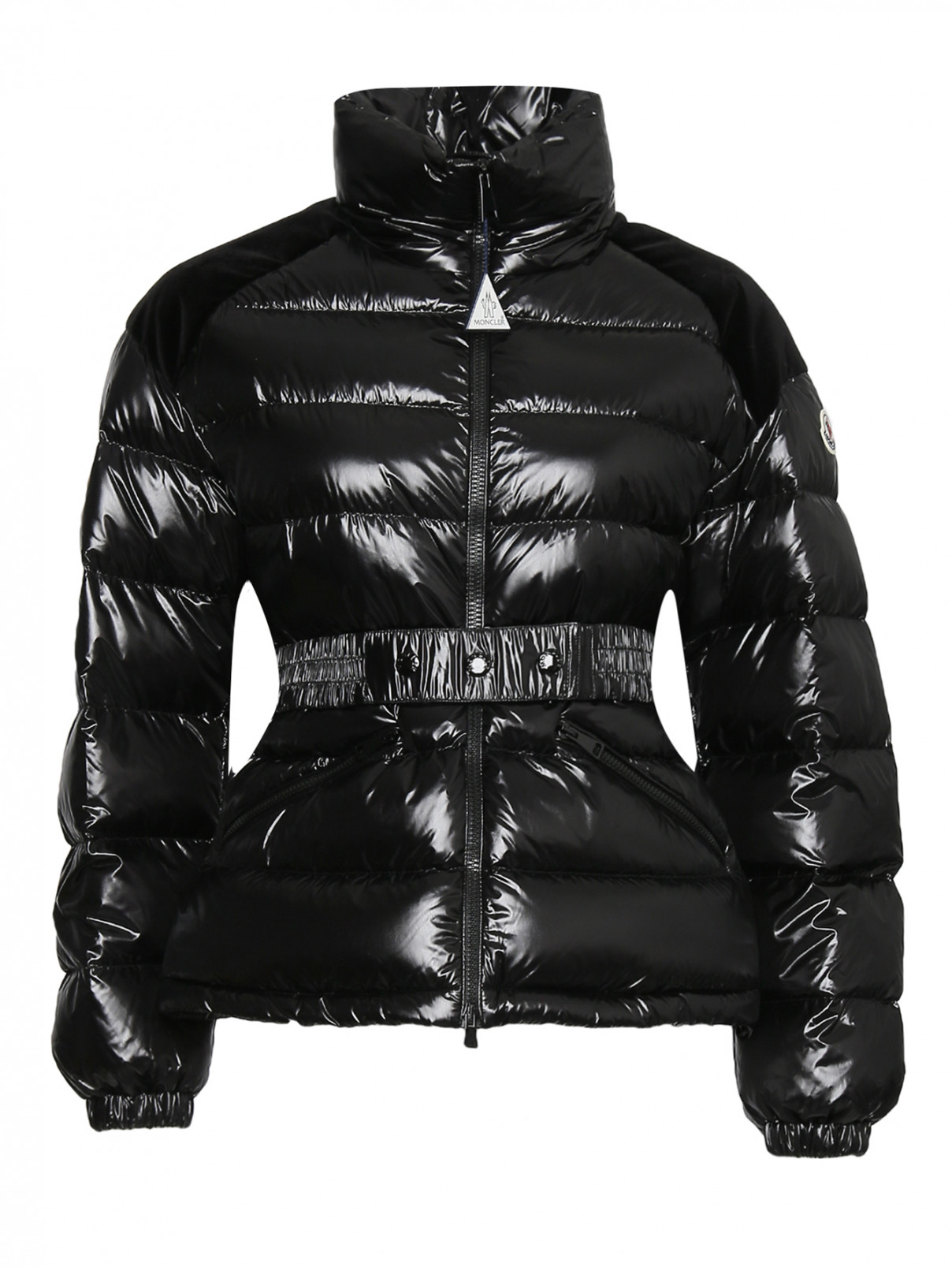 Куртка пуховая на молнии с декоративными вставками на плечах Moncler  –  Общий вид  – Цвет:  Черный