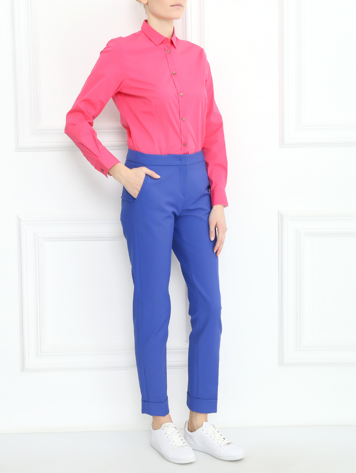 Зауженные брюки из смешанного хлопка Armani Collezioni  –  Модель Общий вид  – Цвет:  Синий