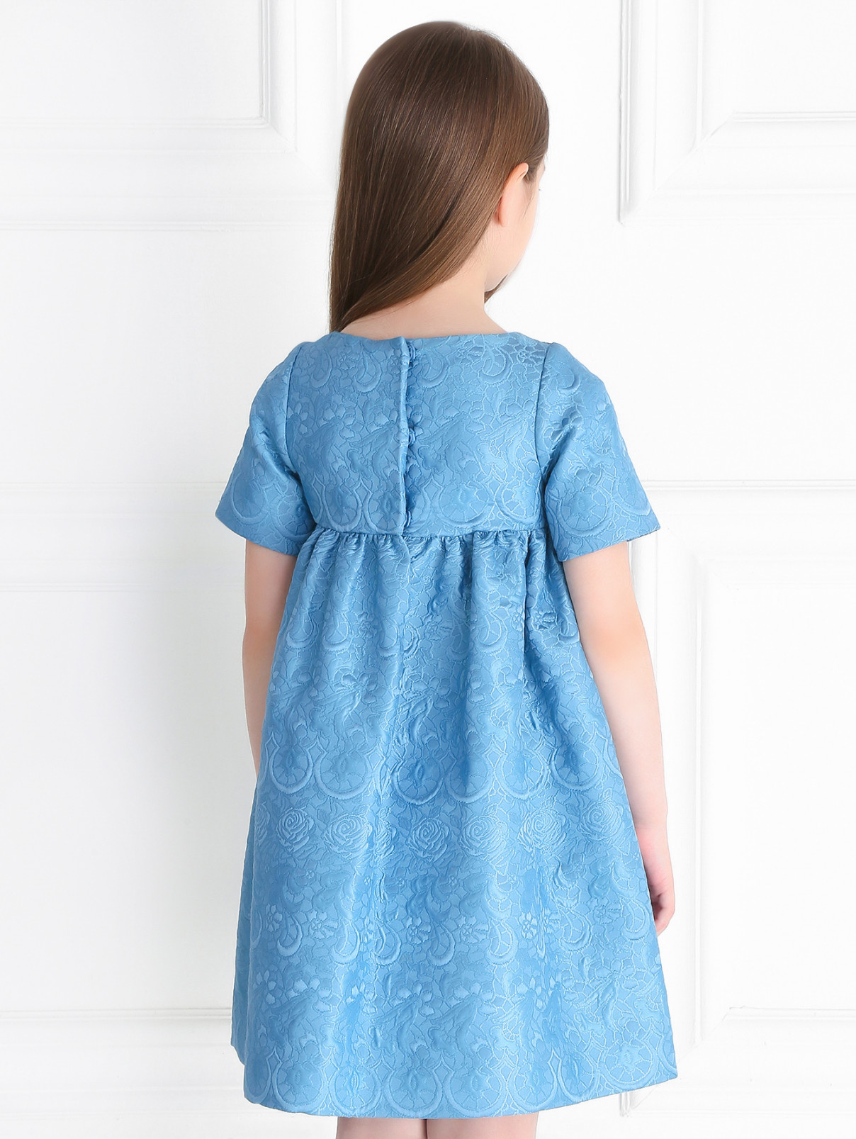 Платье из хлопка с вышивкой и аппликацией Dolce & Gabbana  –  Модель Верх-Низ1  – Цвет:  Синий