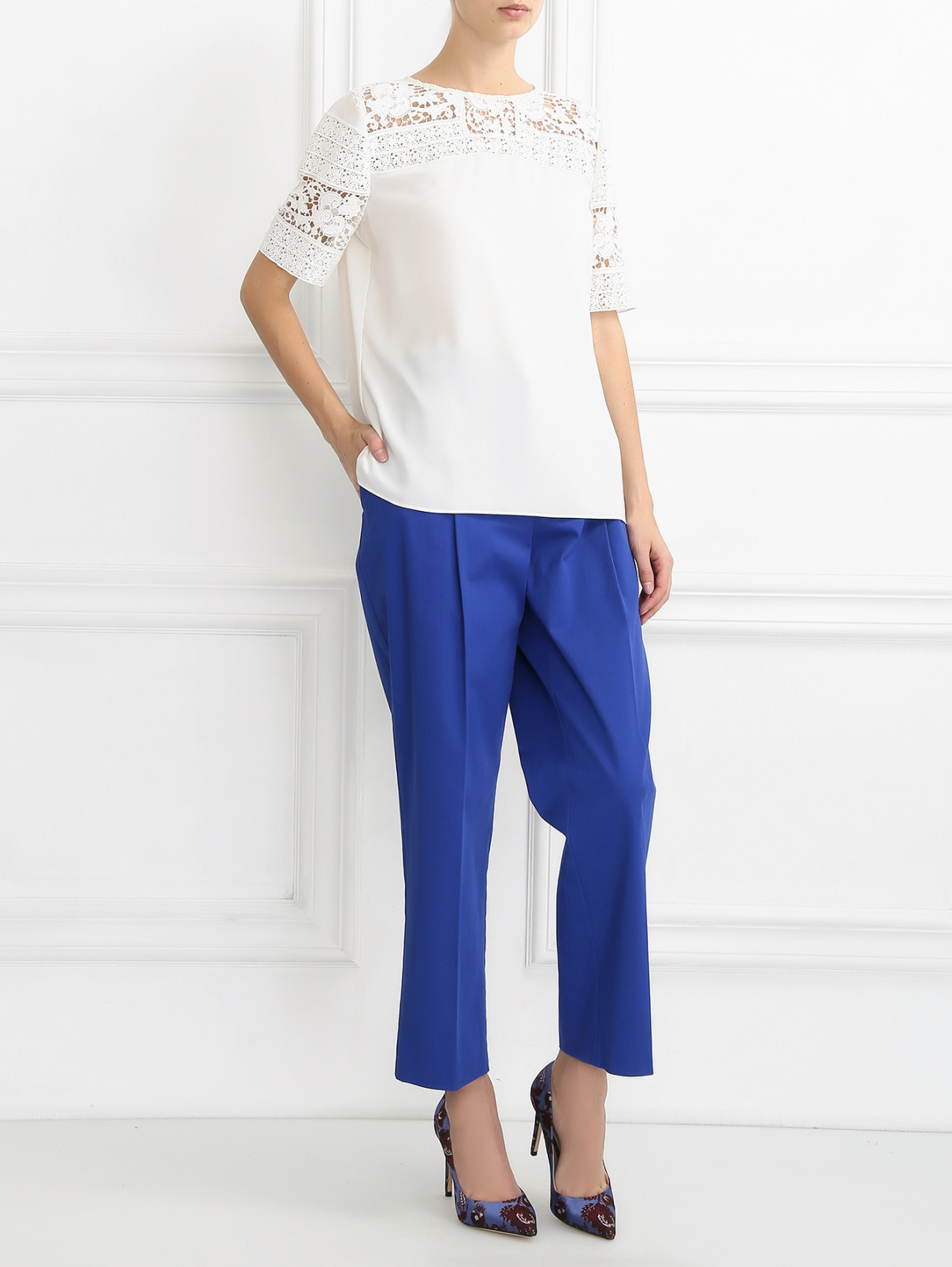 Узкие укороченные брюки со стрелками Alberta Ferretti  –  Модель Общий вид  – Цвет:  Синий