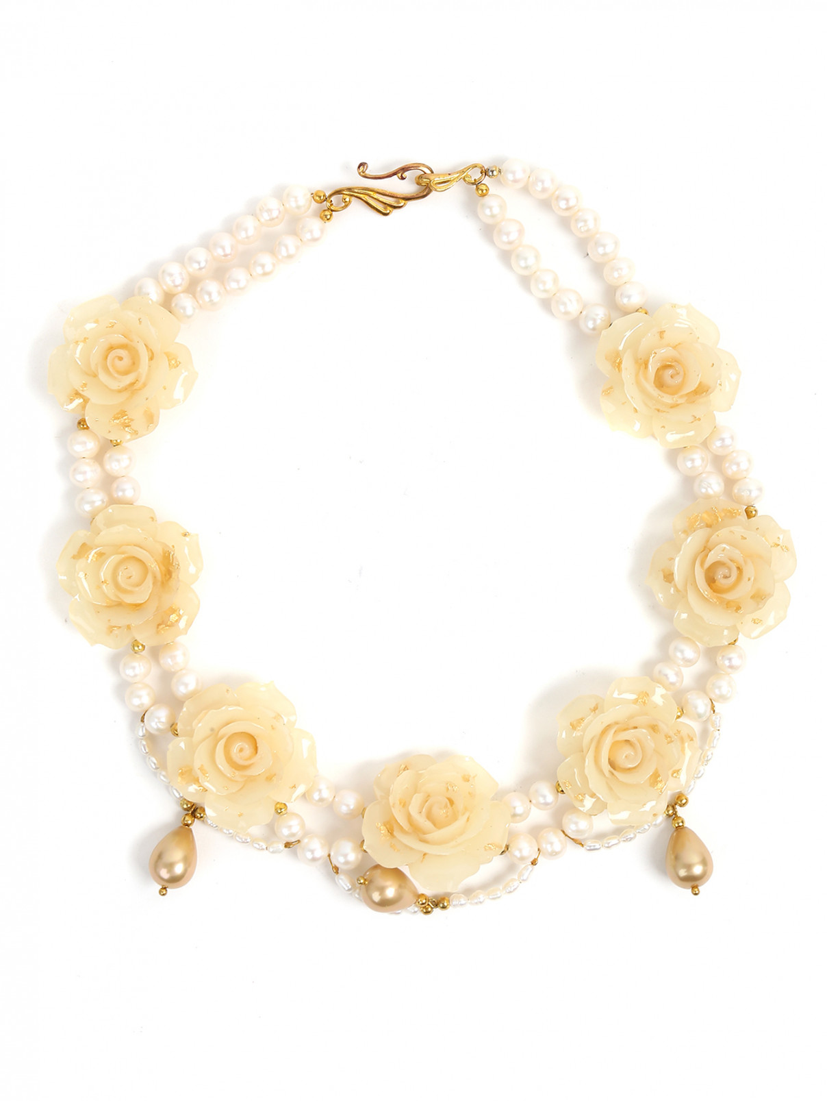 Ожерелье из искусственного жемчуга с декором "розы" Евгения Линович  –  Общий вид  – Цвет:  Белый