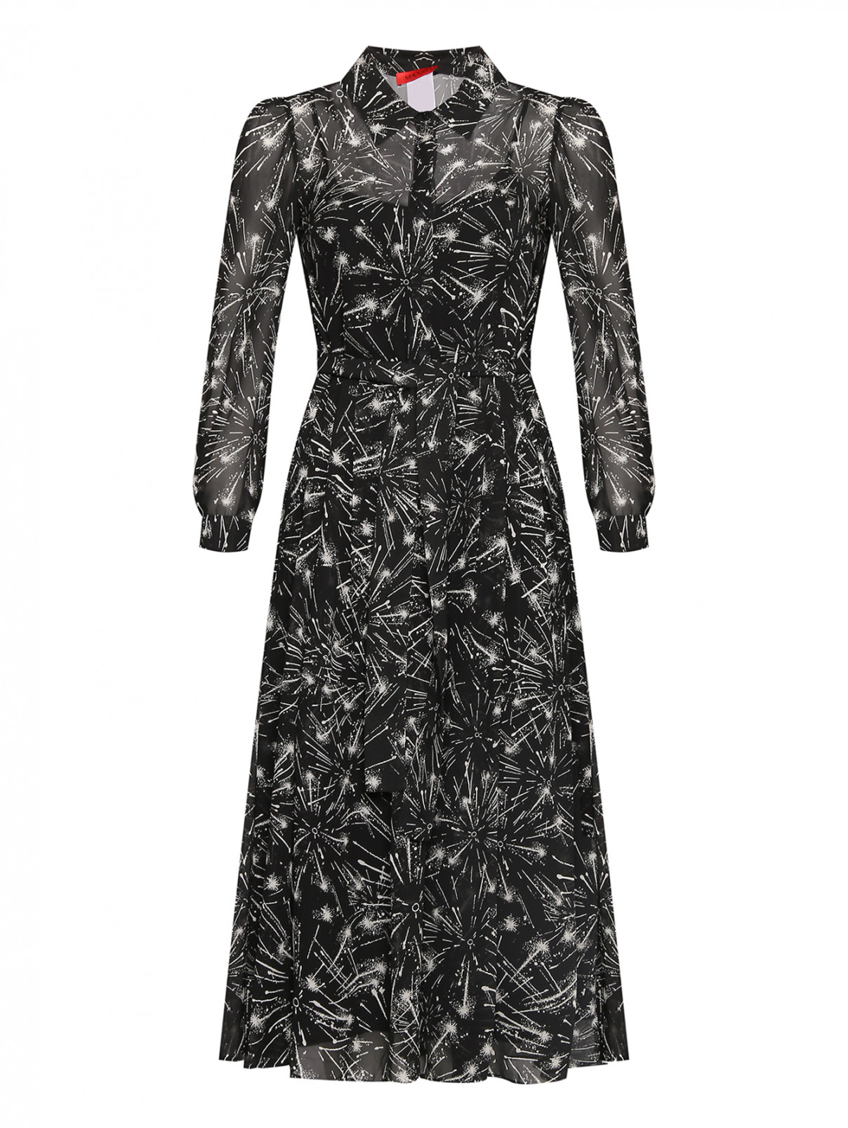 Платье-миди из вискозы с узором Max&Co  –  Общий вид  – Цвет:  Черный