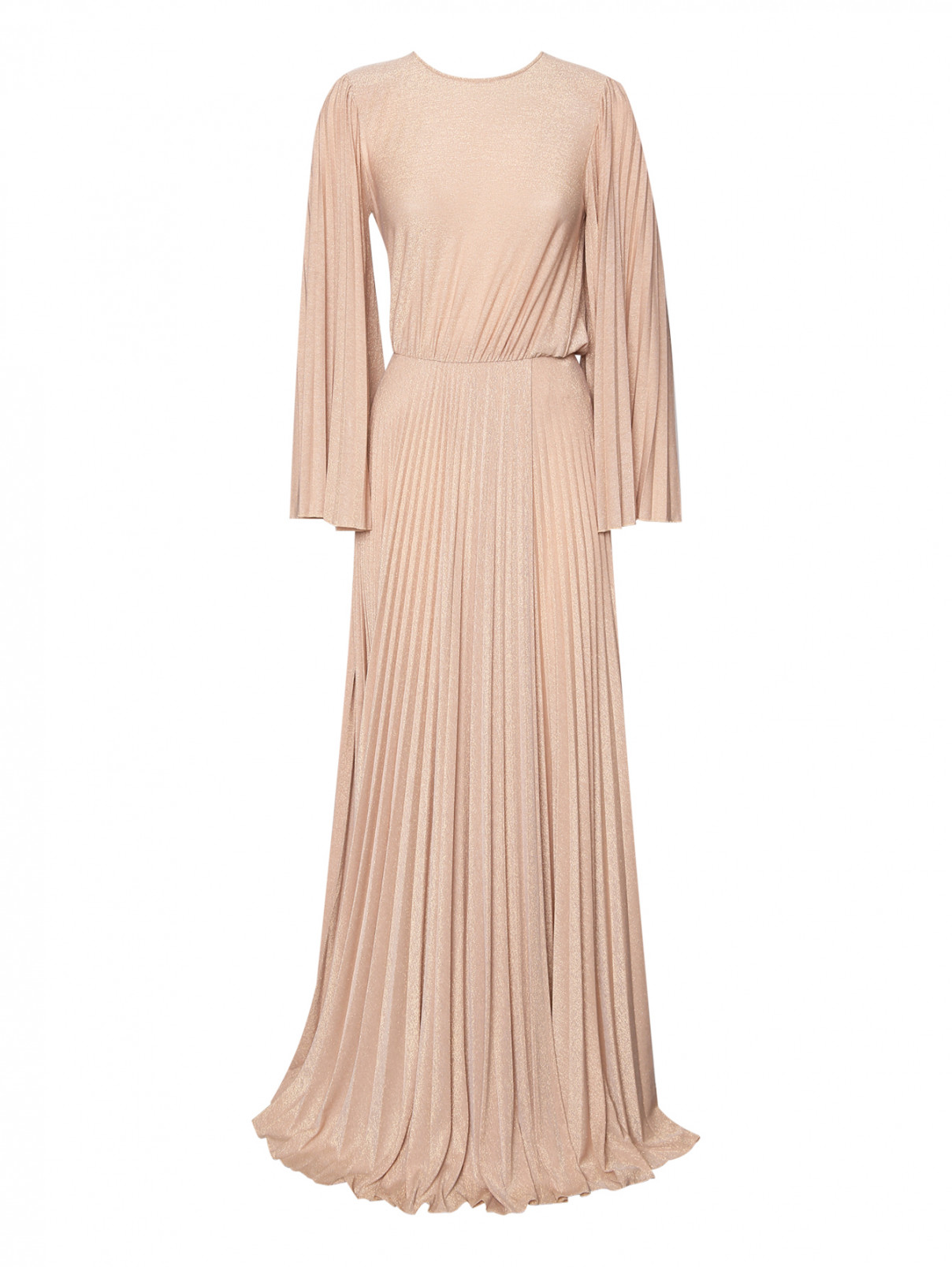 Платье-макси с золотой фурнитурой Elisabetta Franchi  –  Общий вид  – Цвет:  Бежевый