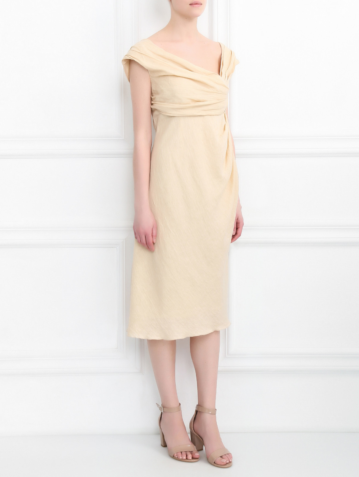 Платье из льна с драпировкой Alberta Ferretti  –  Модель Общий вид  – Цвет:  Бежевый