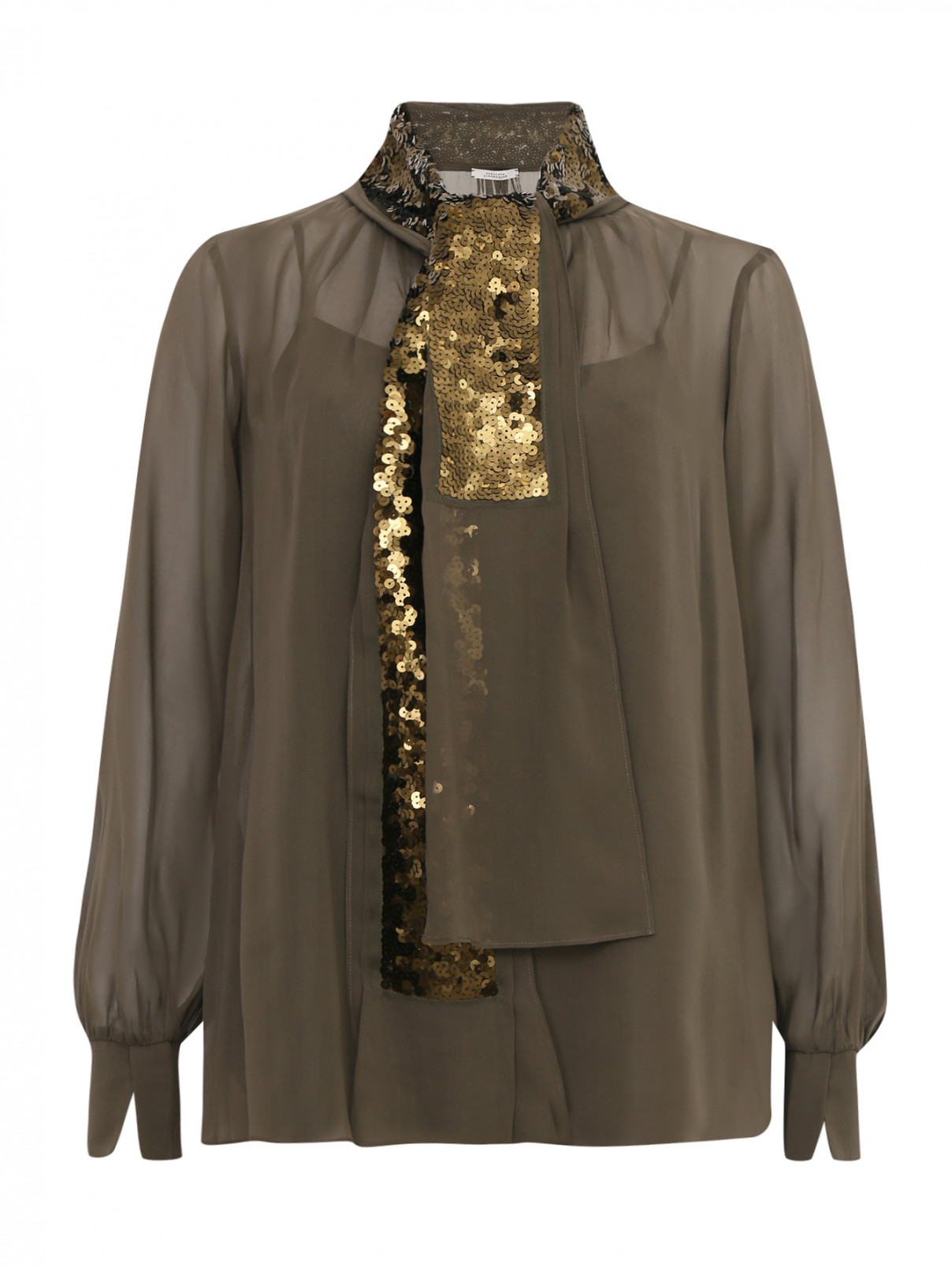 Блуза из шелка декорированная пайетками Dorothee Schumacher  –  Общий вид  – Цвет:  Зеленый