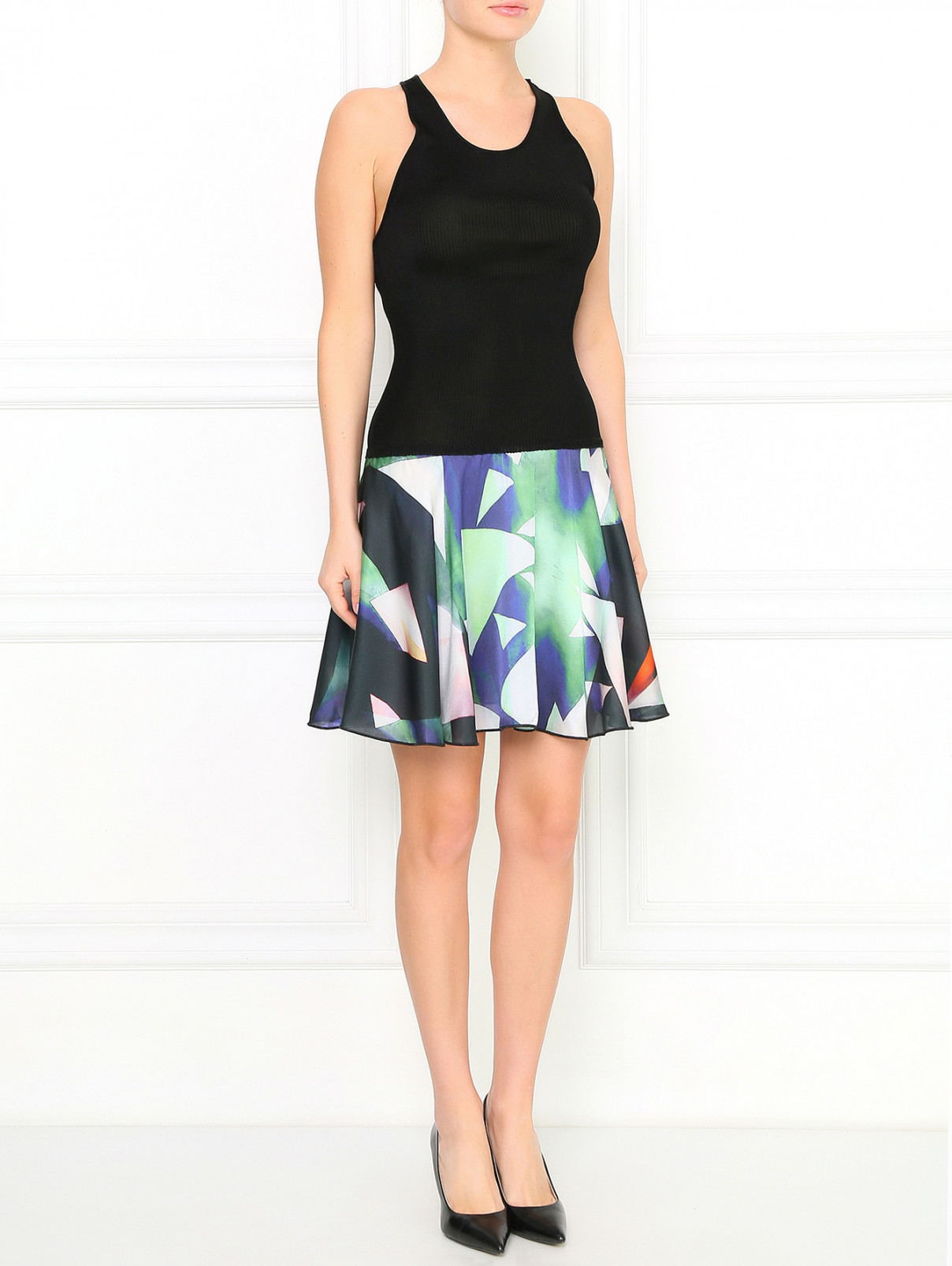 Платье-мини из шелка с узором Emporio Armani  –  Модель Общий вид  – Цвет:  Черный