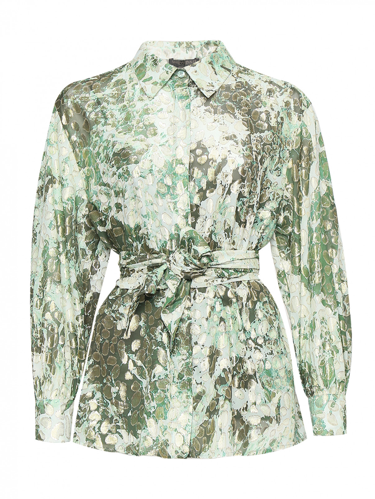 Блуза с узором и поясом Marina Rinaldi  –  Общий вид  – Цвет:  Узор