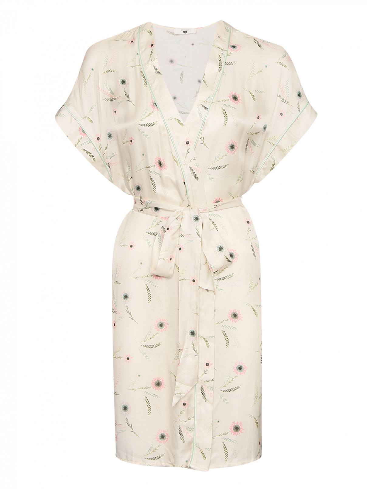Кружевное платье из вискозы и шелка TWINSET  –  Общий вид  – Цвет:  Бежевый