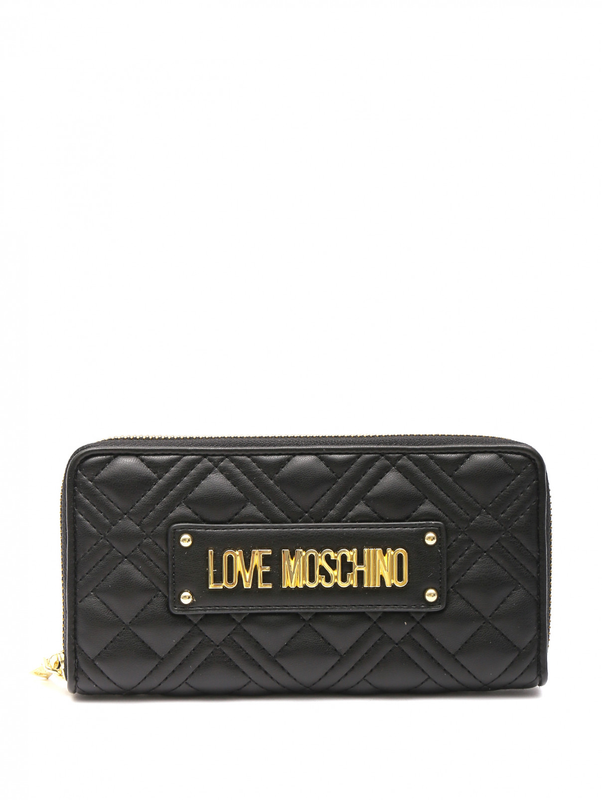 Стеганый кошелек с логотипом Love Moschino  –  Общий вид  – Цвет:  Черный