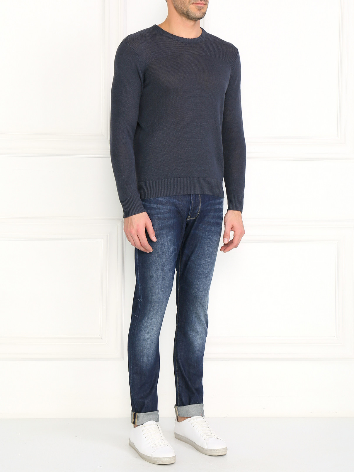 Джемпер из льна свободного кроя Armani Jeans  –  Модель Общий вид  – Цвет:  Синий