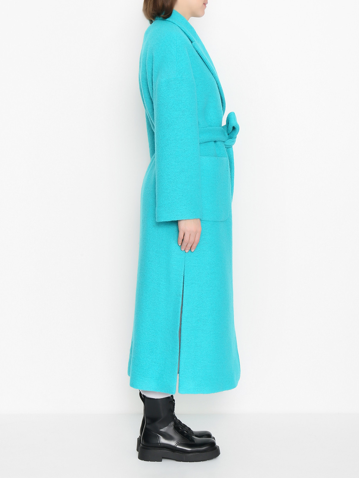 Пальто из смешанной шерсти с разрезами Shade  –  МодельВерхНиз2  – Цвет:  Синий