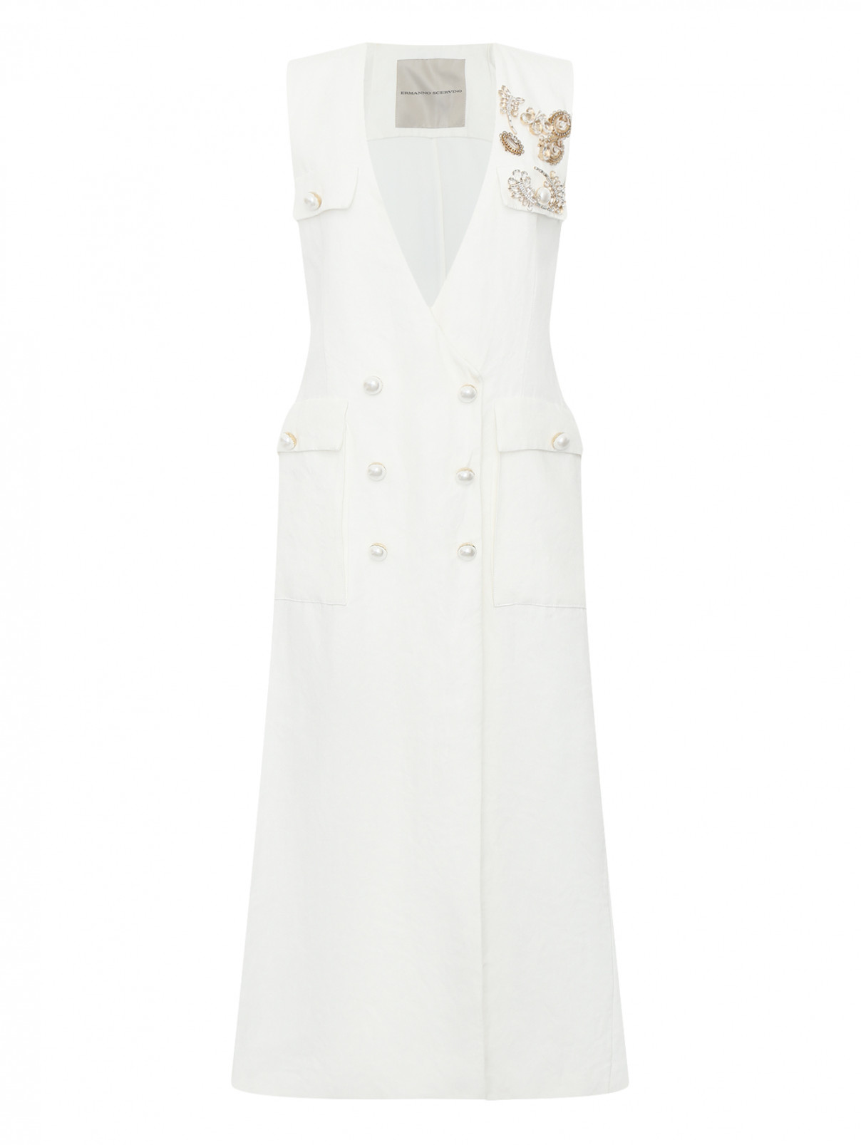 Платье из льна с декором Ermanno Scervino  –  Общий вид  – Цвет:  Белый