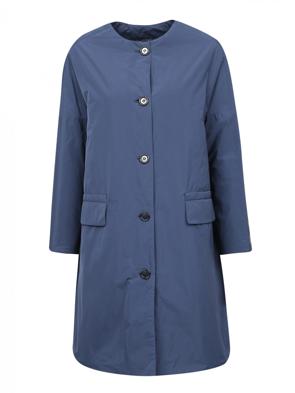 Пальто пуховое на пуговицах Aspesi  –  Общий вид  – Цвет:  Синий