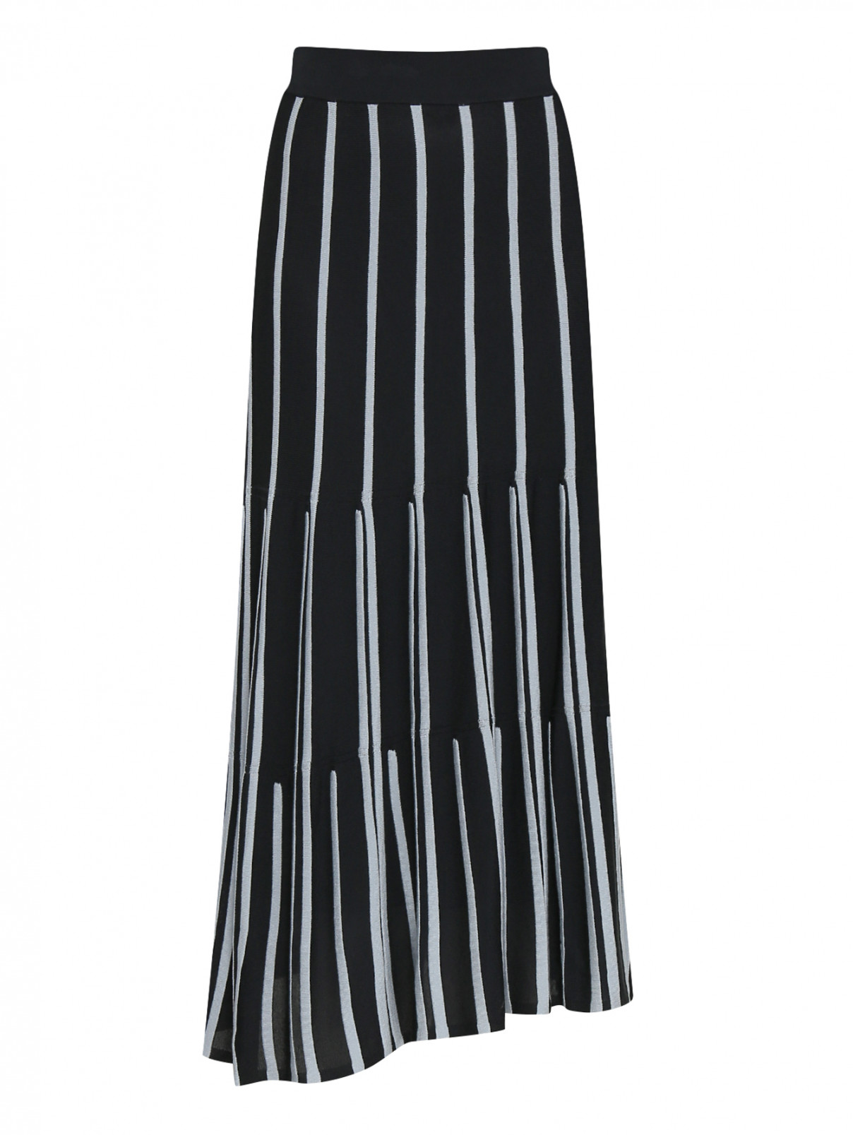 Трикотажная юбка миди в полоску Max&Co  –  Общий вид  – Цвет:  Синий
