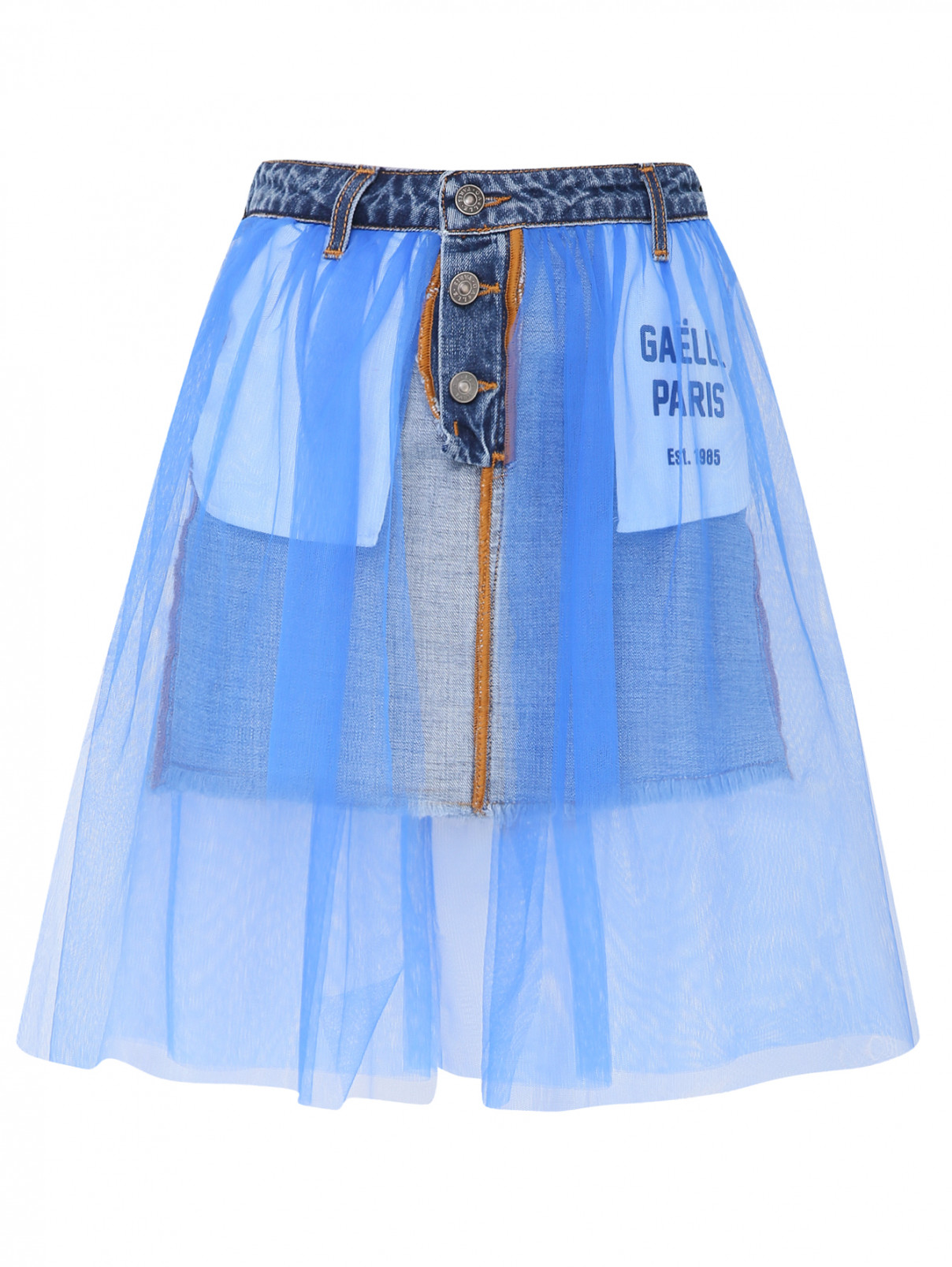 Джинсовая юбка с сеткой Gaelle  –  Общий вид  – Цвет:  Синий