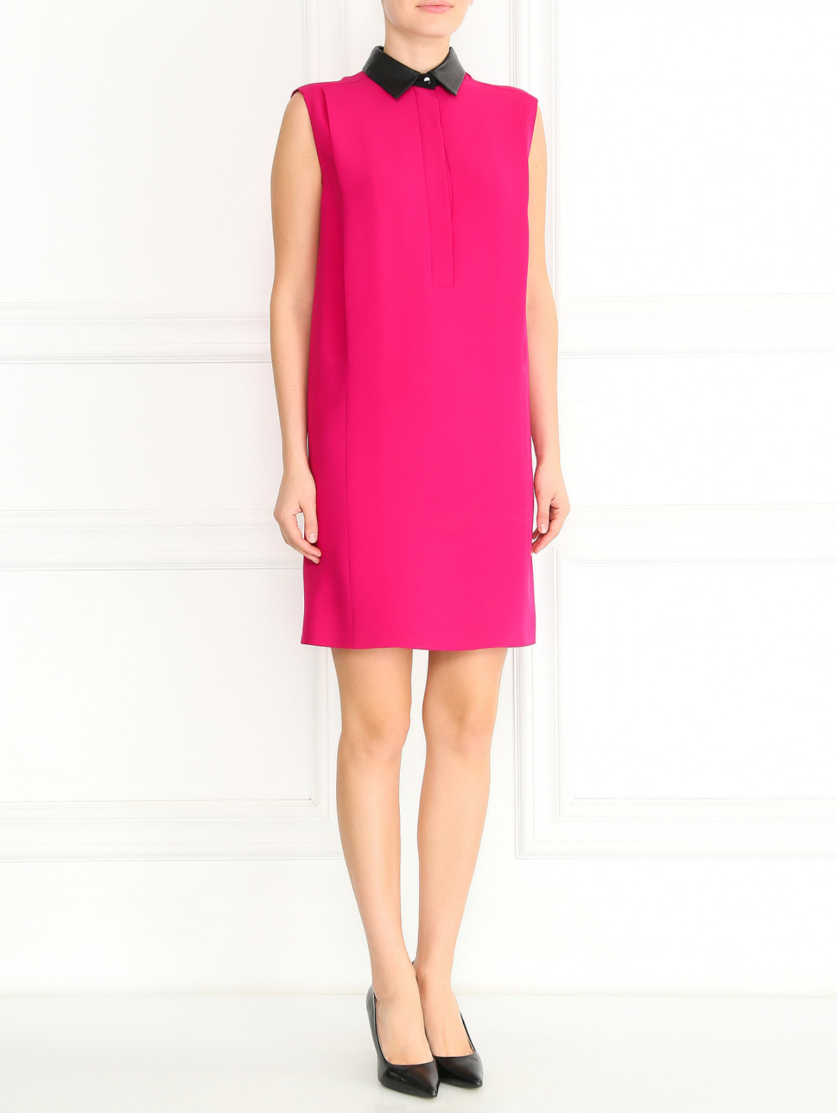 Шелковое платье-мини со съемным кожаным воротником Gucci  –  Модель Общий вид  – Цвет:  Розовый