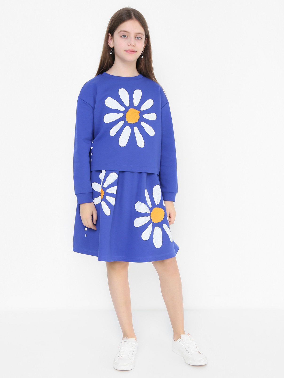 Хлопковая юбка с пайетками Marni  –  МодельОбщийВид  – Цвет:  Синий