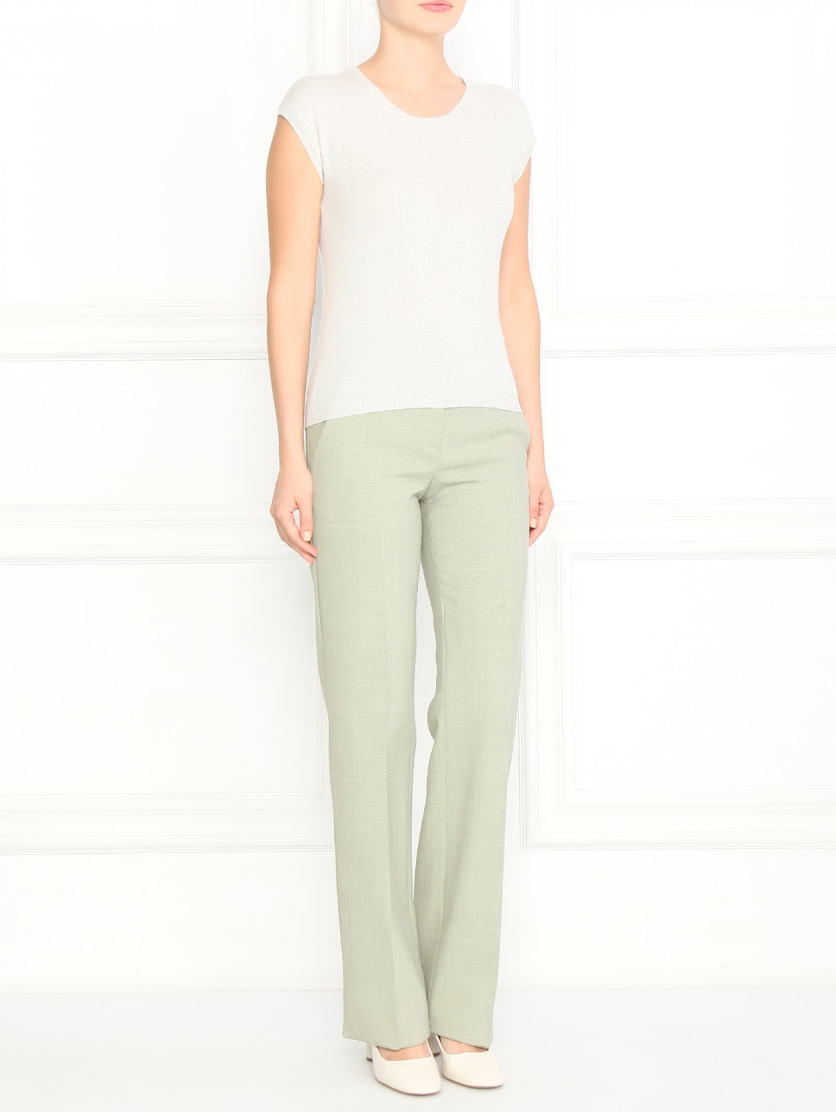Прямые брюки из шерсти со стрелками Emporio Armani  –  Модель Общий вид  – Цвет:  Зеленый