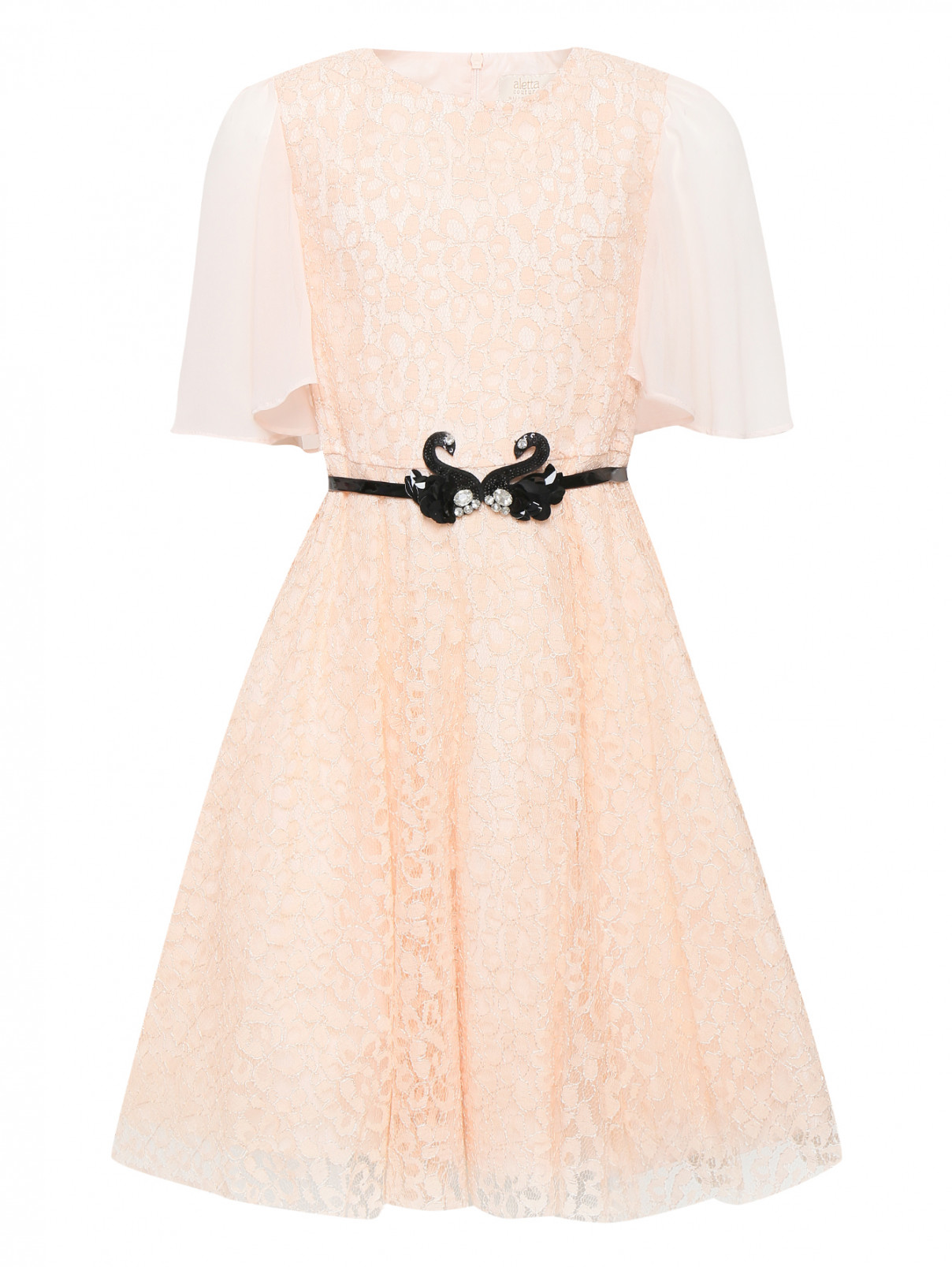 Платье кружевное с поясом Aletta  –  Общий вид  – Цвет:  Розовый
