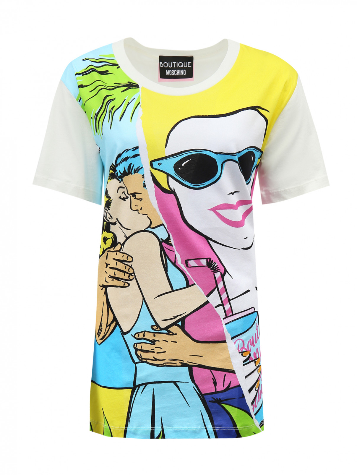 Удлиненная футболка из хлопка с принтом Moschino Boutique  –  Общий вид  – Цвет:  Мультиколор