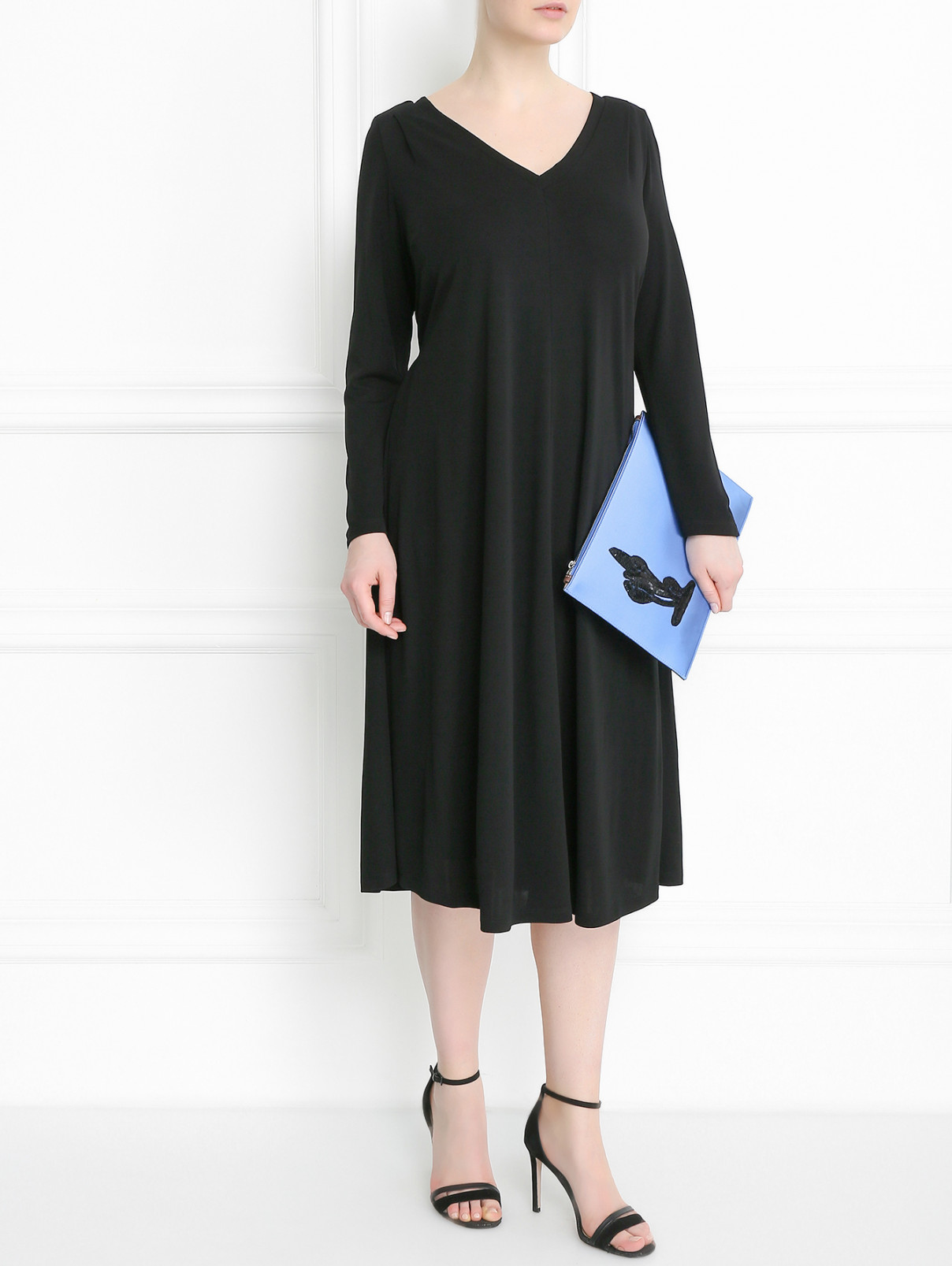 Трикотажное платье-миди из вискозы Marina Rinaldi  –  Модель Общий вид  – Цвет:  Черный