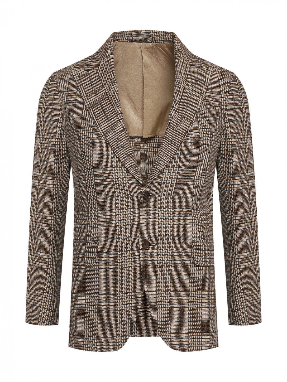 Пиджак из шерсти с узором гусиная лапка LARDINI  –  Общий вид  – Цвет:  Коричневый