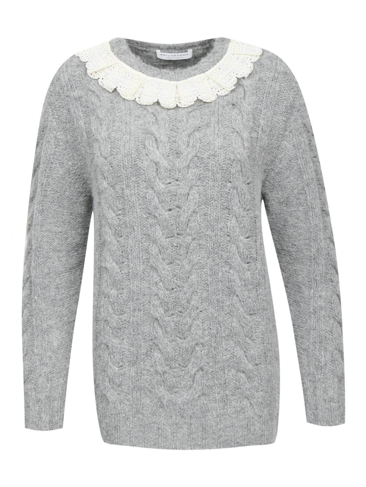 Удлиненный свитер с декоративной отделкой Philosophy di Lorenzo Serafini  –  Общий вид  – Цвет:  Серый