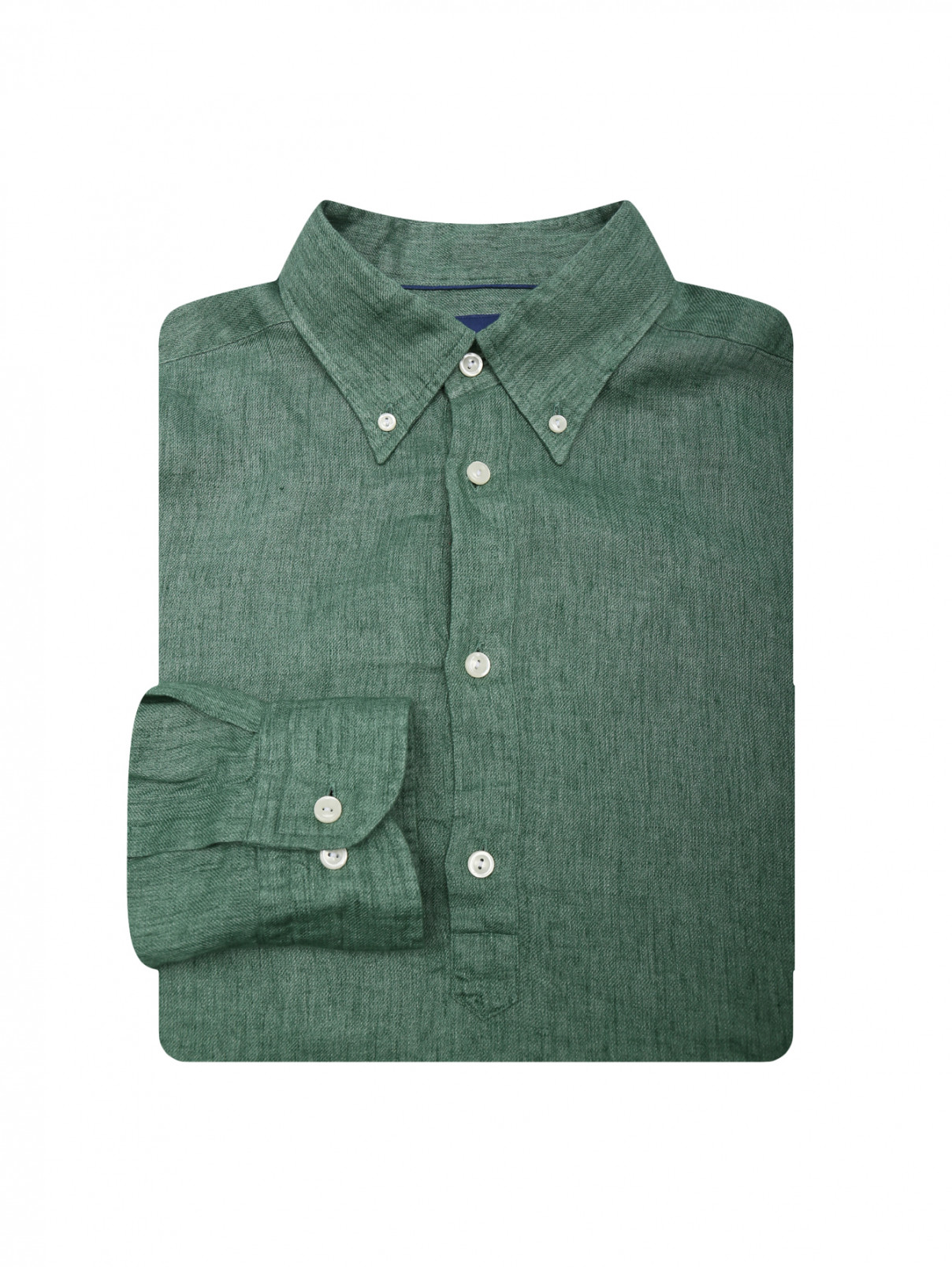 Льняная однотонная рубашка Eton  –  Общий вид  – Цвет:  Зеленый