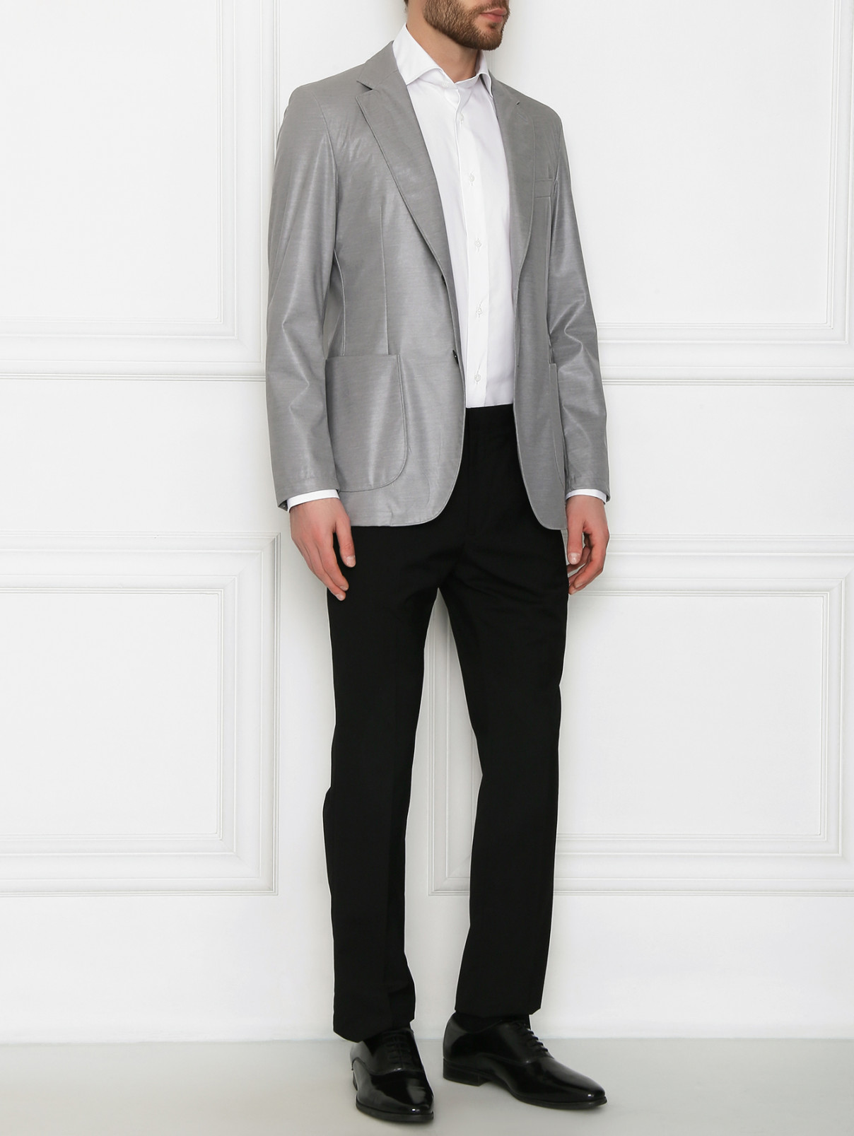 Пиджак однобортный с накладными карманами Belvest  –  МодельОбщийВид  – Цвет:  Серый