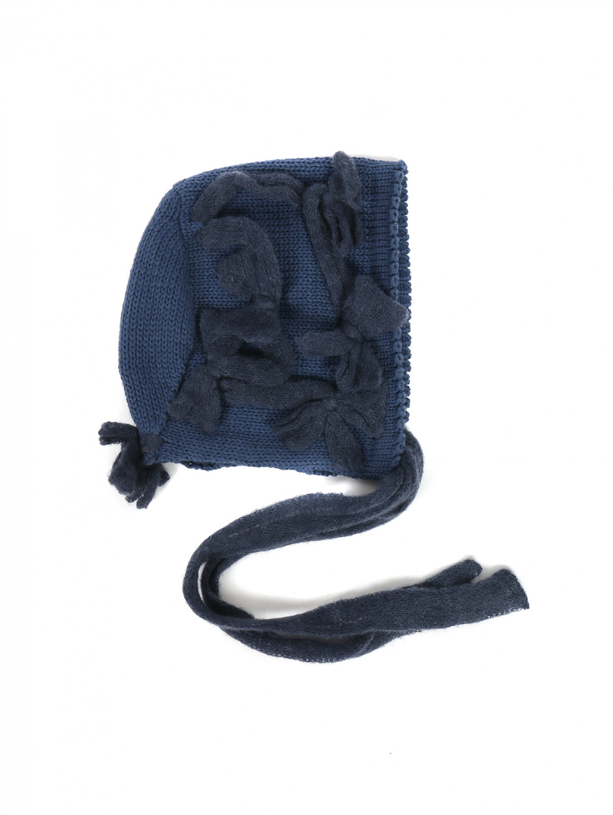 Шапка из хлопка с бантами на завязках I Pinco Pallino  –  Общий вид  – Цвет:  Синий