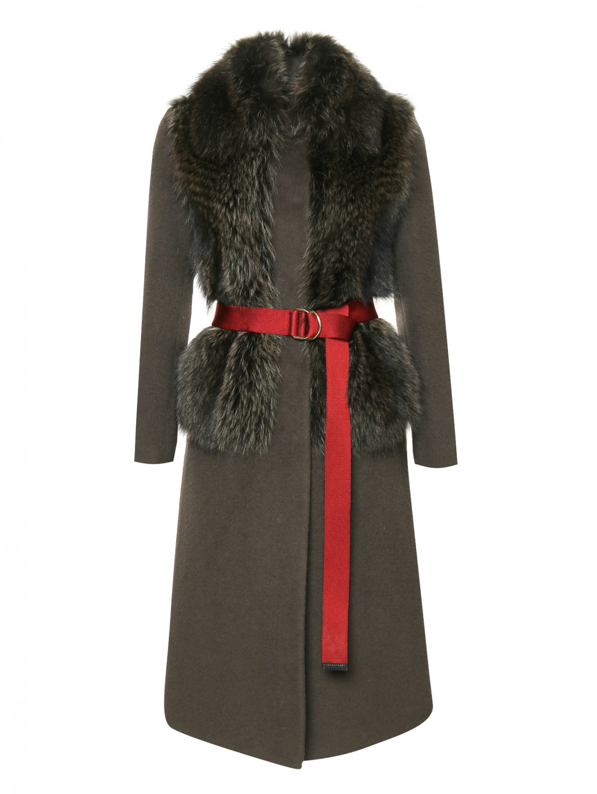 Пальто из смешанной шерсти с меховой отделкой Blancha  –  Общий вид  – Цвет:  Коричневый