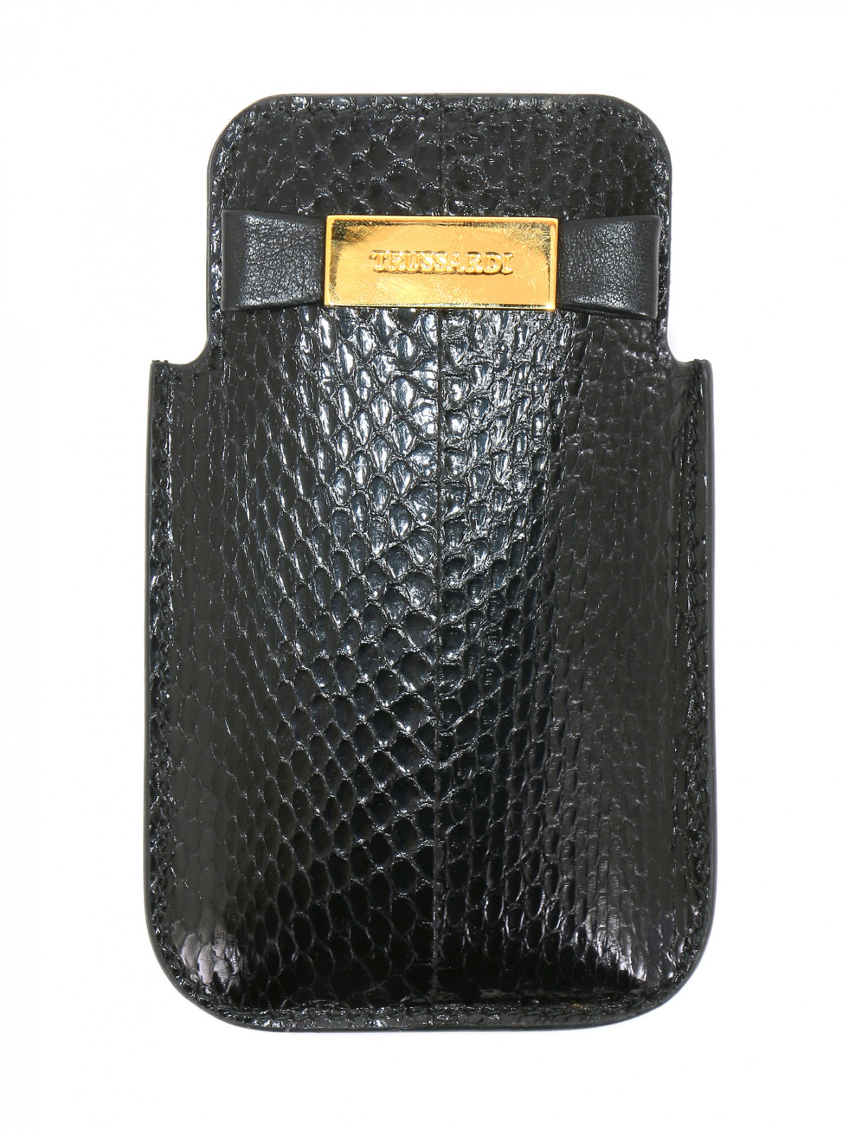Чехол для Iphone 4 из текстурной кожи с металлической фурнитурой Trussardi  –  Общий вид  – Цвет:  Черный