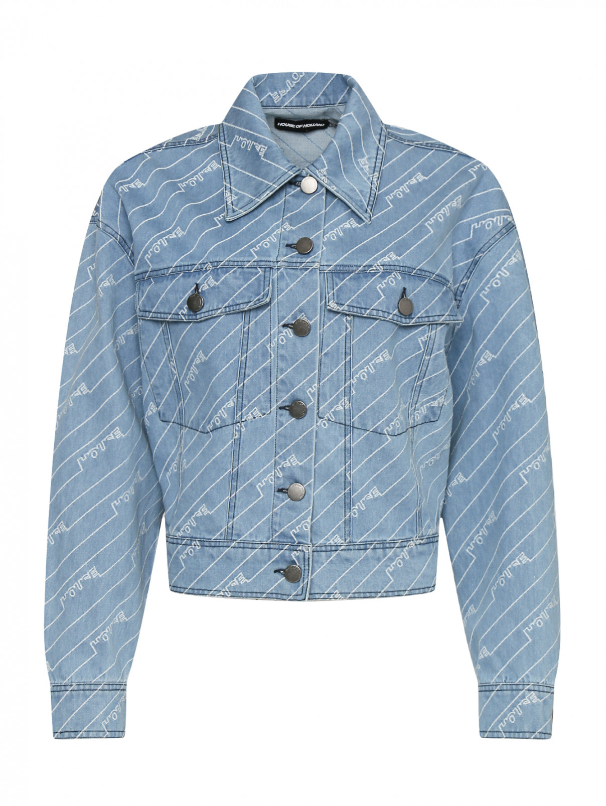 Укороченная куртка из хлопка с узором House of Holland  –  Общий вид  – Цвет:  Синий