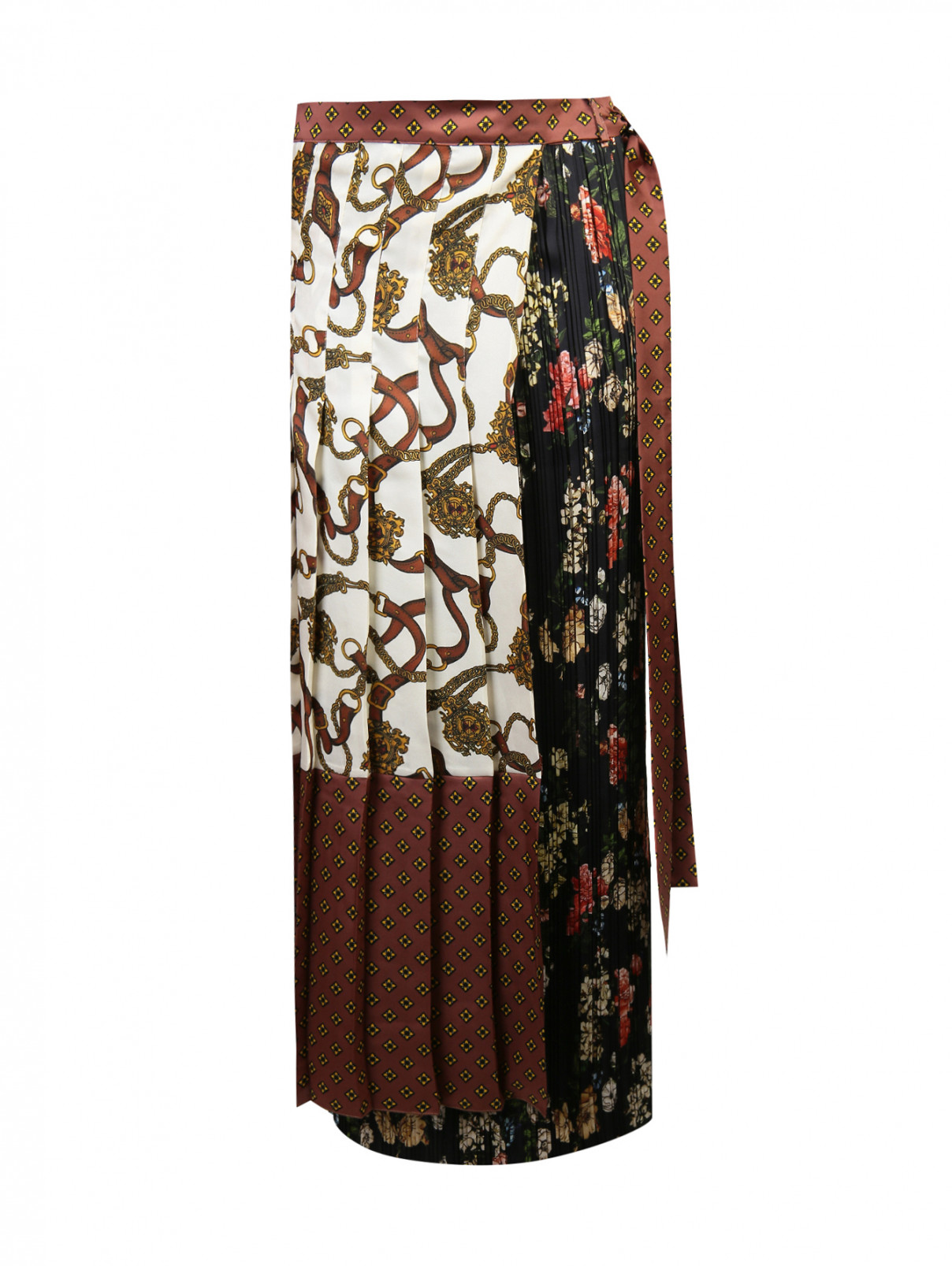 Юбка плиссированная из ткани с принтом Alysi  –  Общий вид  – Цвет:  Коричневый