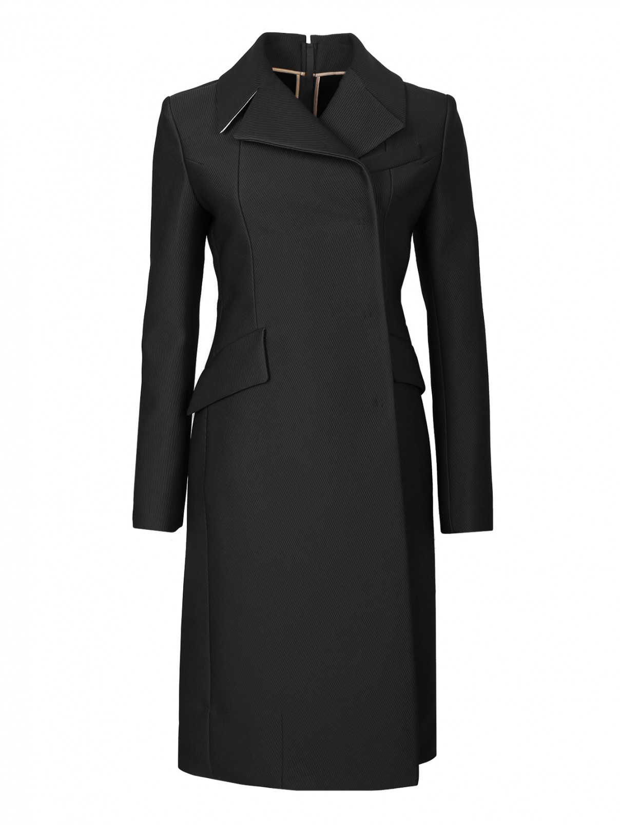 Пальто двубортное приталенное N21  –  Общий вид  – Цвет:  Черный