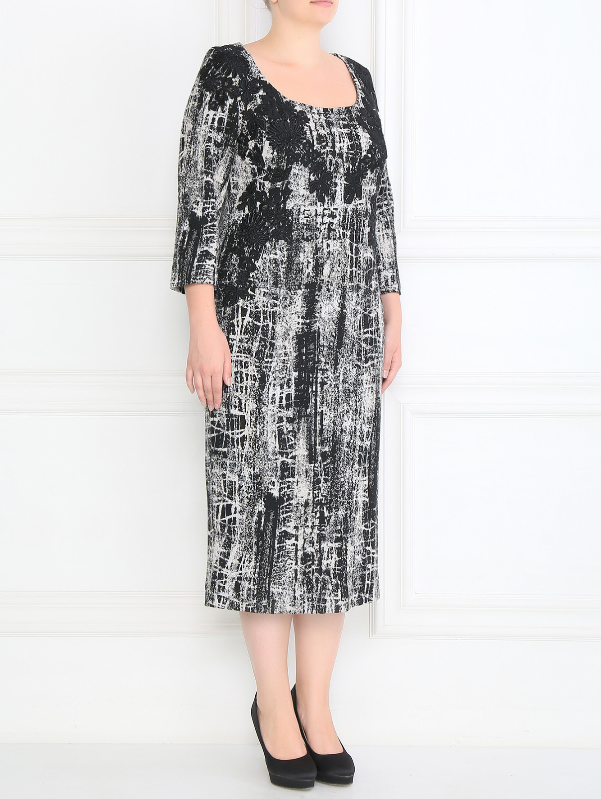 Платье с кружевными вставками Marina Rinaldi  –  Модель Общий вид  – Цвет:  Черный