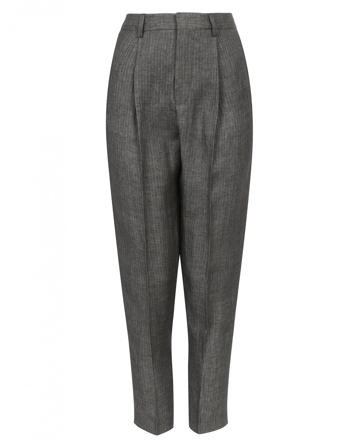 Классические зауженные брюки из льна с узором "полоска" Chloé Stora  –  Общий вид  – Цвет:  Серый